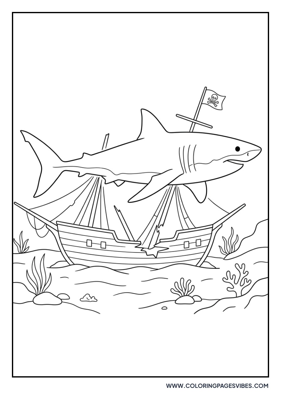 Shark Near an Old Shipwreck