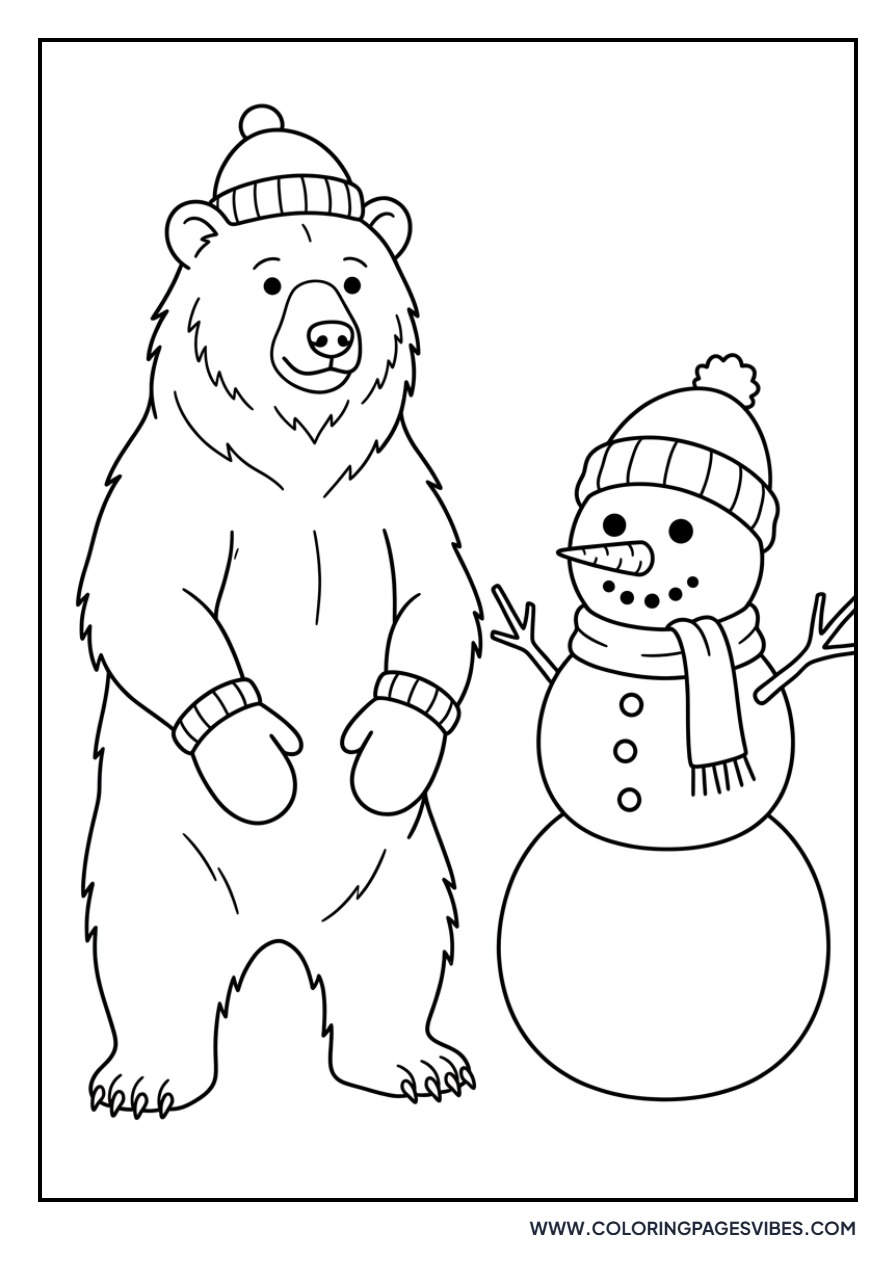 Grizzly Bear and Snowman