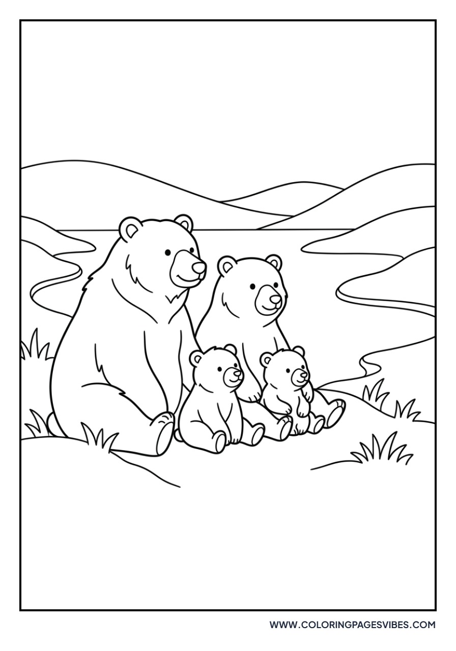 Grizzly Bear Family at the Lake