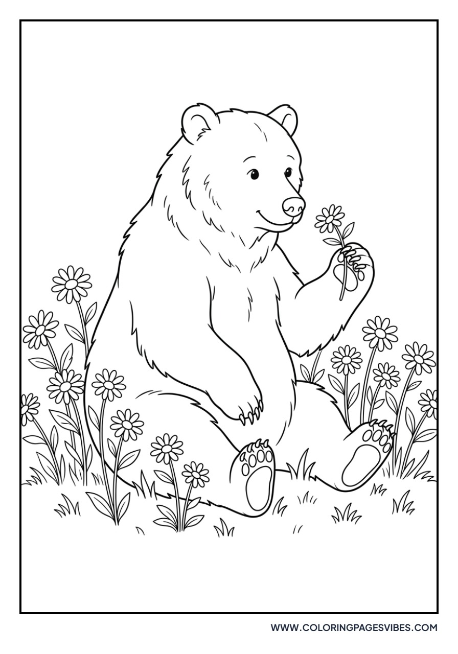 Grizzly Bear Holding a Flower