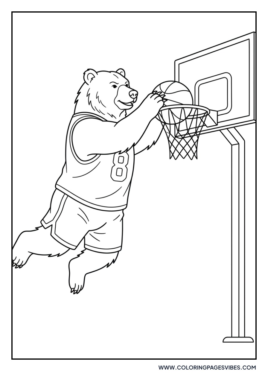 Grizzly Bear Playing Basketball