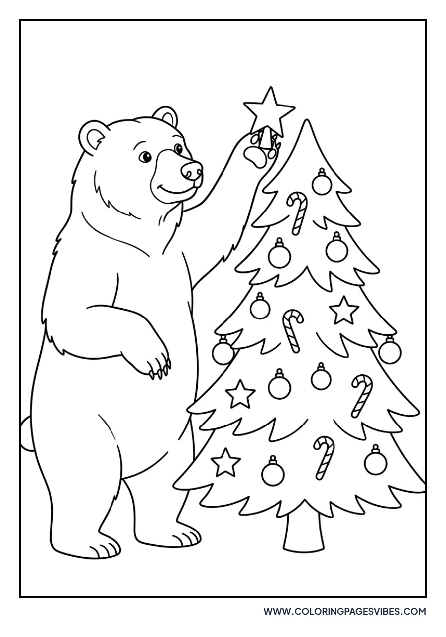 Grizzly Bear with Christmas Tree