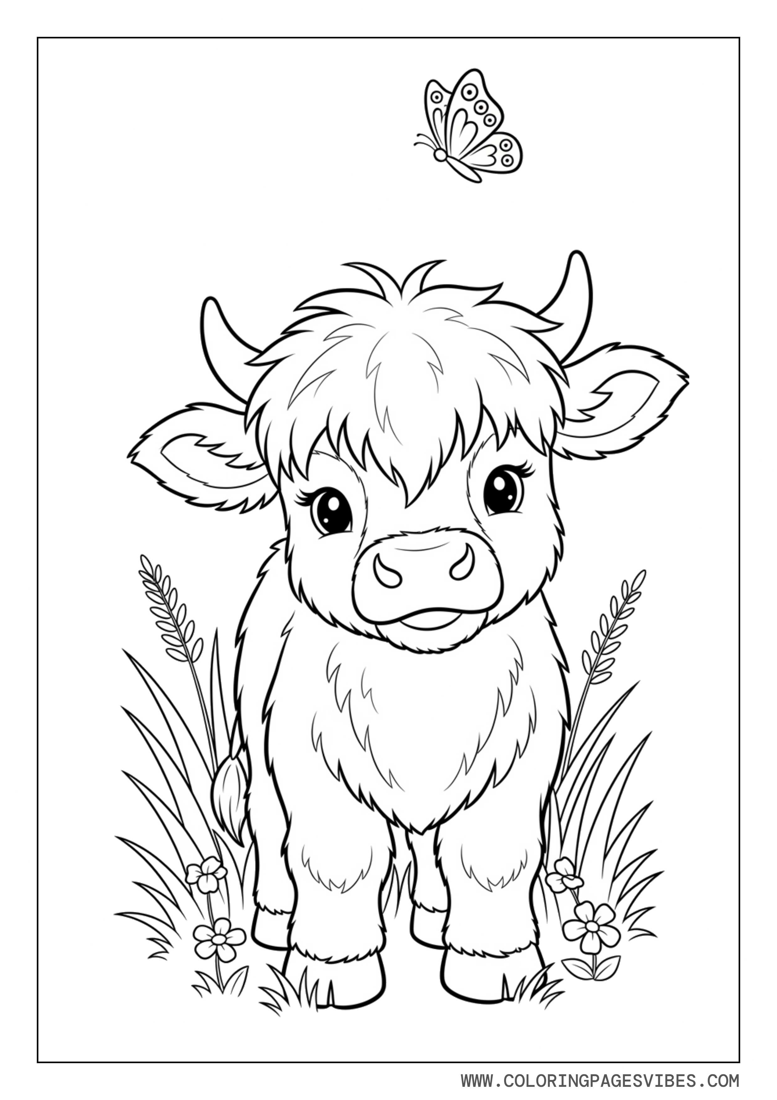 Baby Highland Cow Playing in Grass