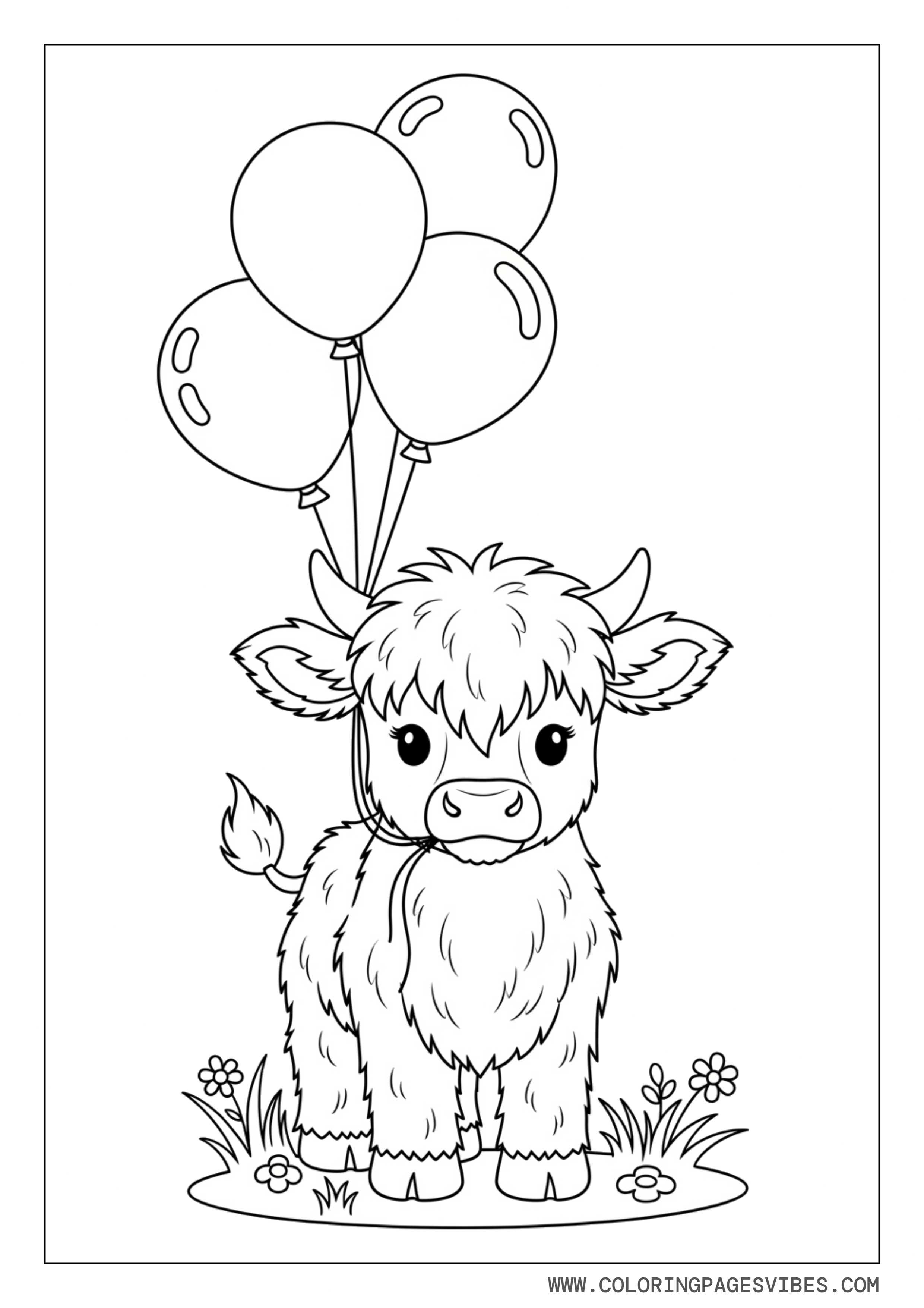 Baby Highland Cow with Balloons