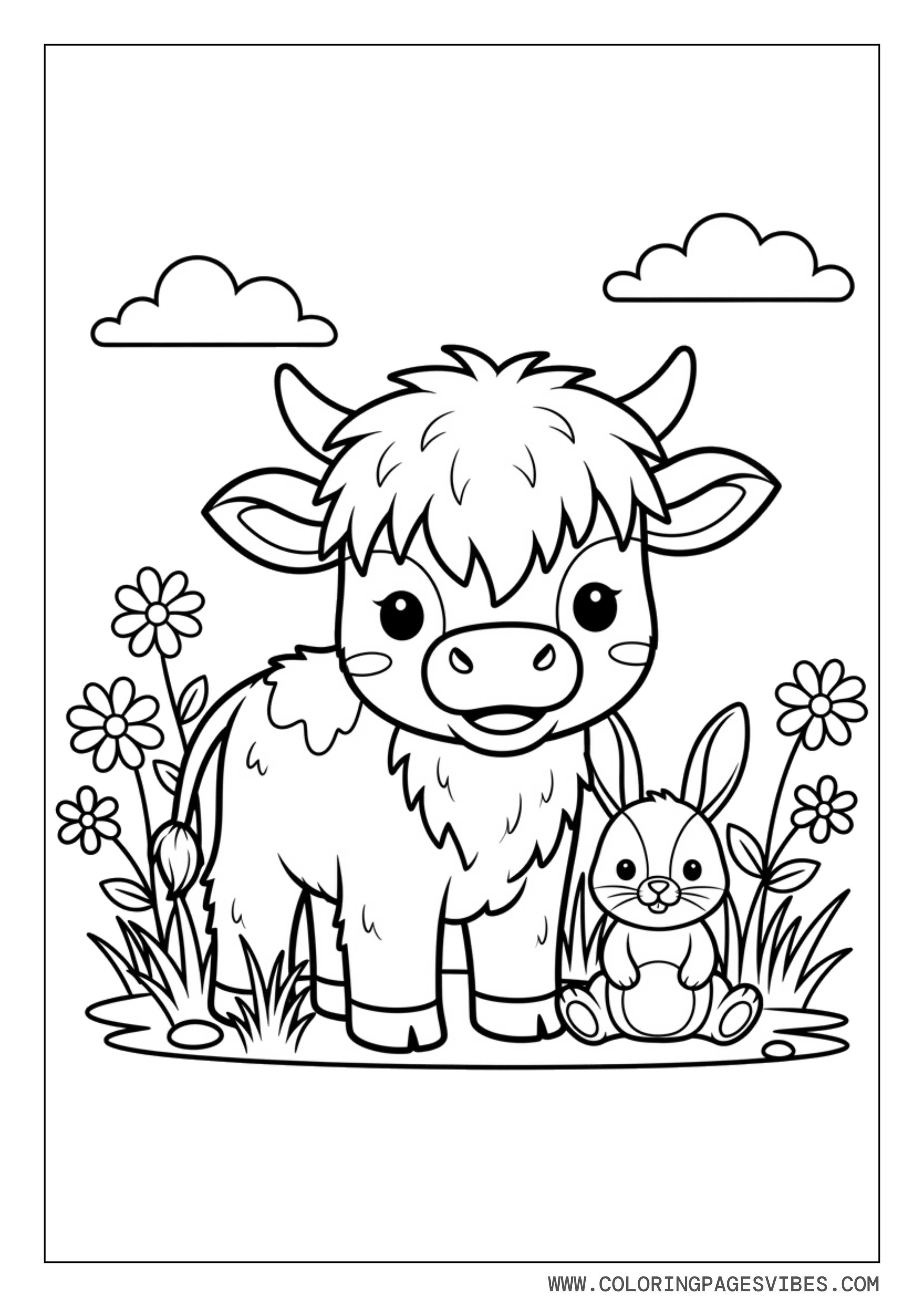 Baby Highland Cow with Bunny Friend