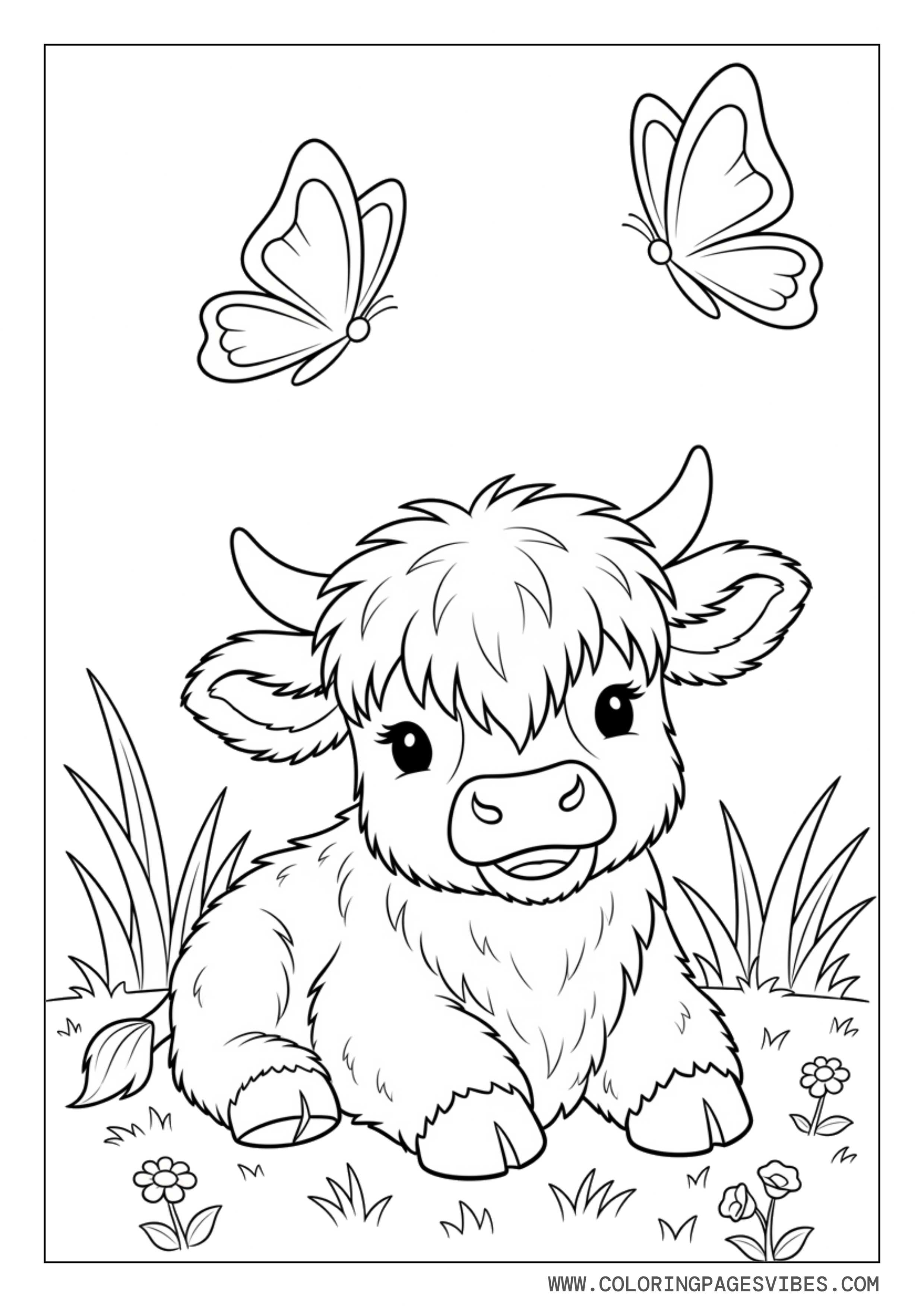 Baby Highland Cow with Butterflies