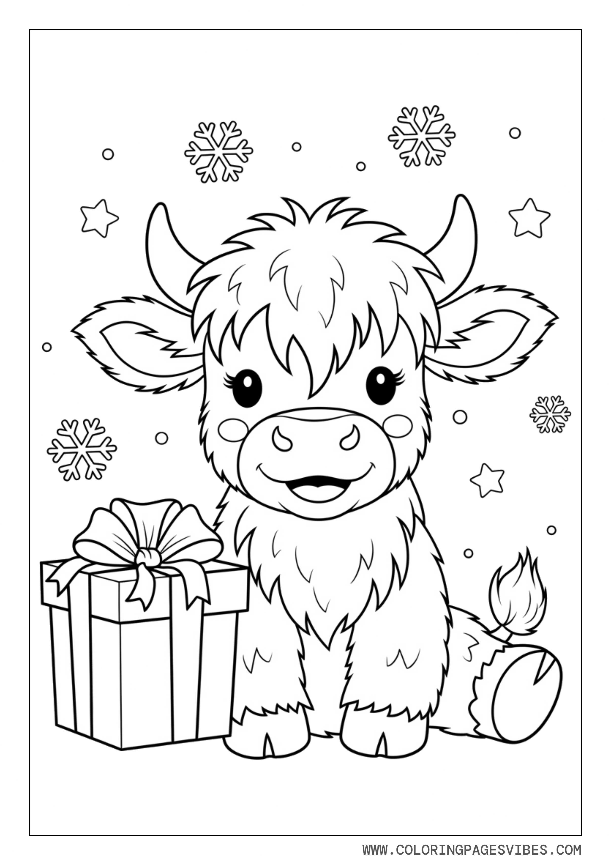 Baby Highland Cow with Christmas Gift