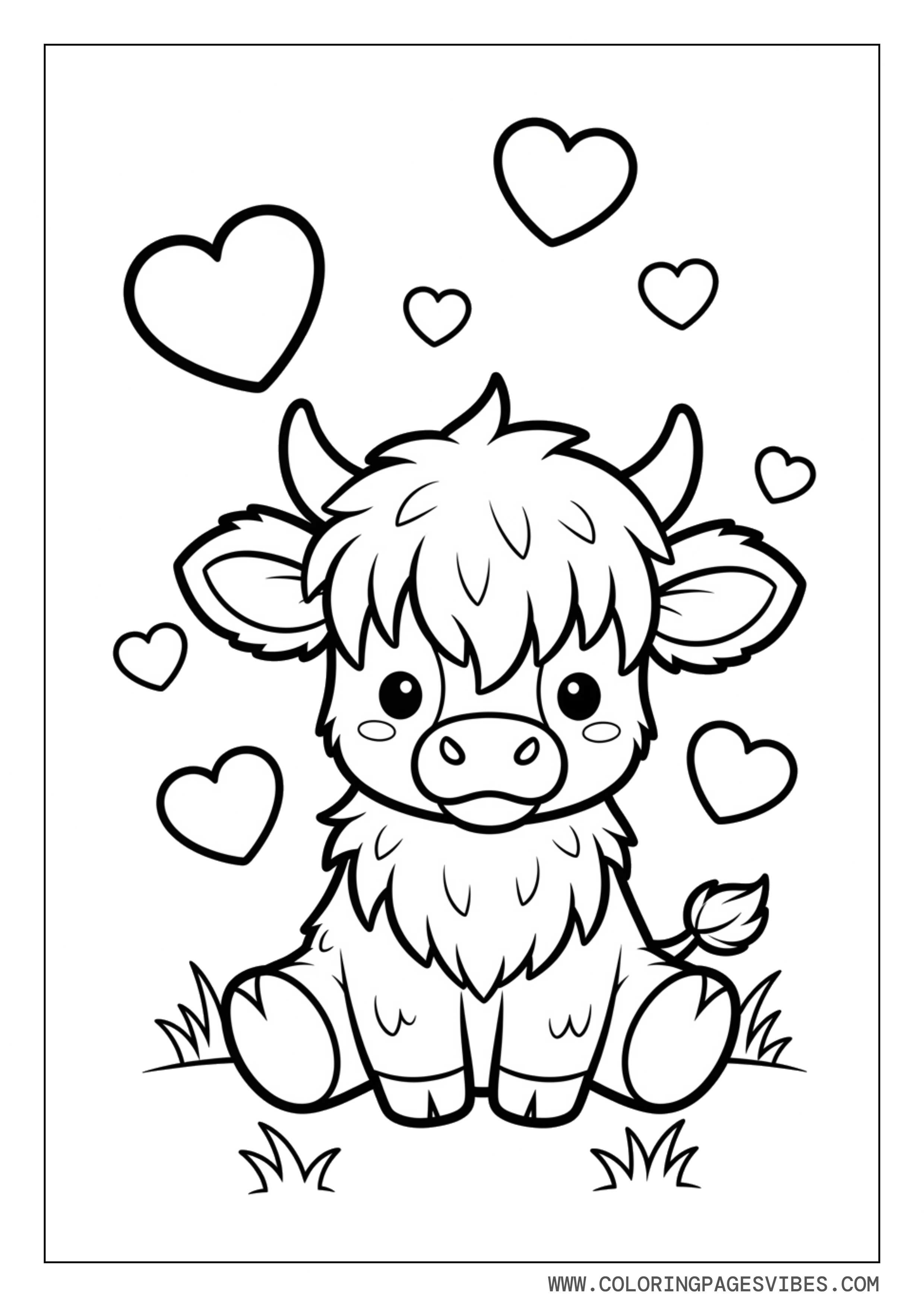 Baby Highland Cow with Hearts