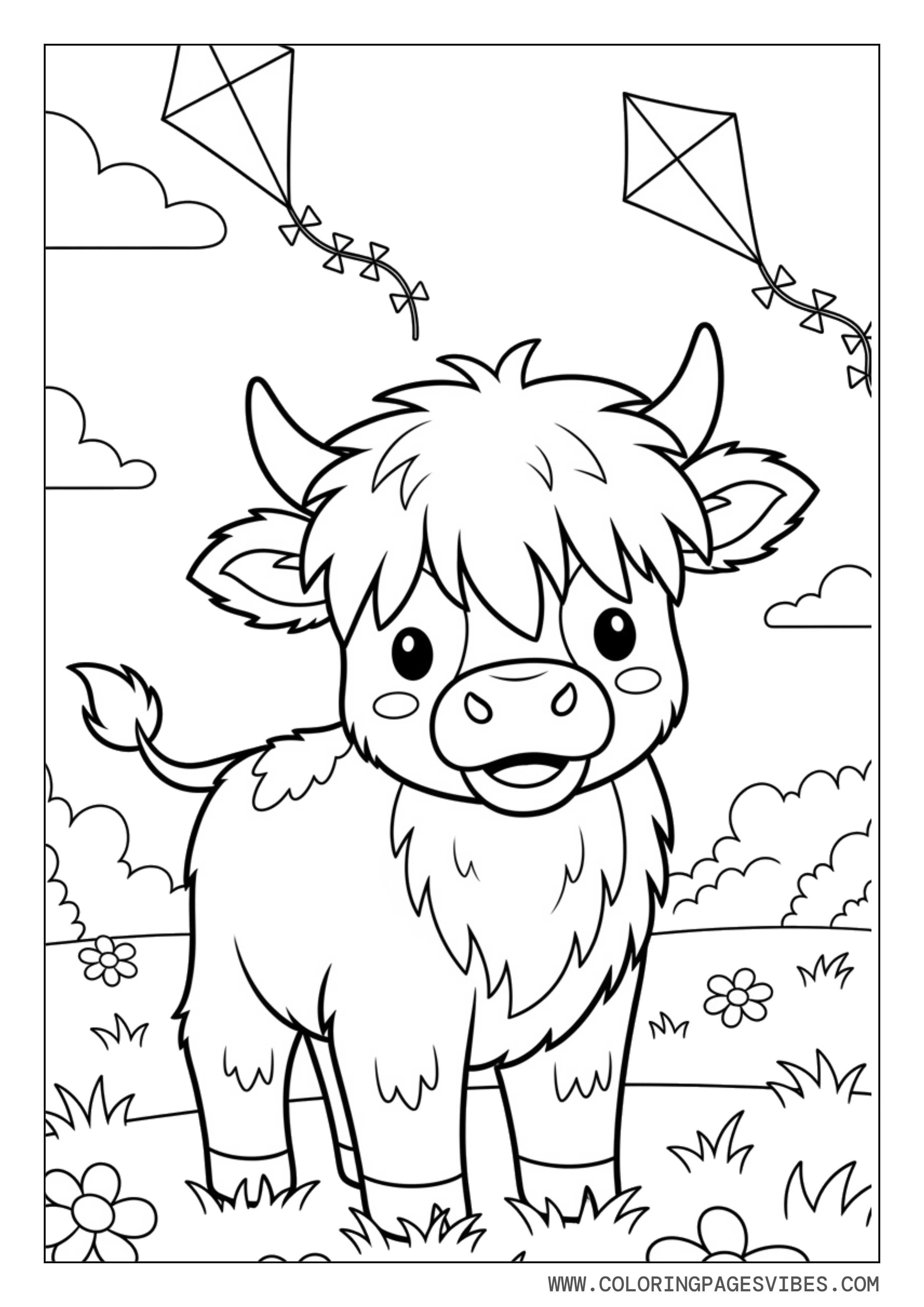 Baby Highland Cow with Kites