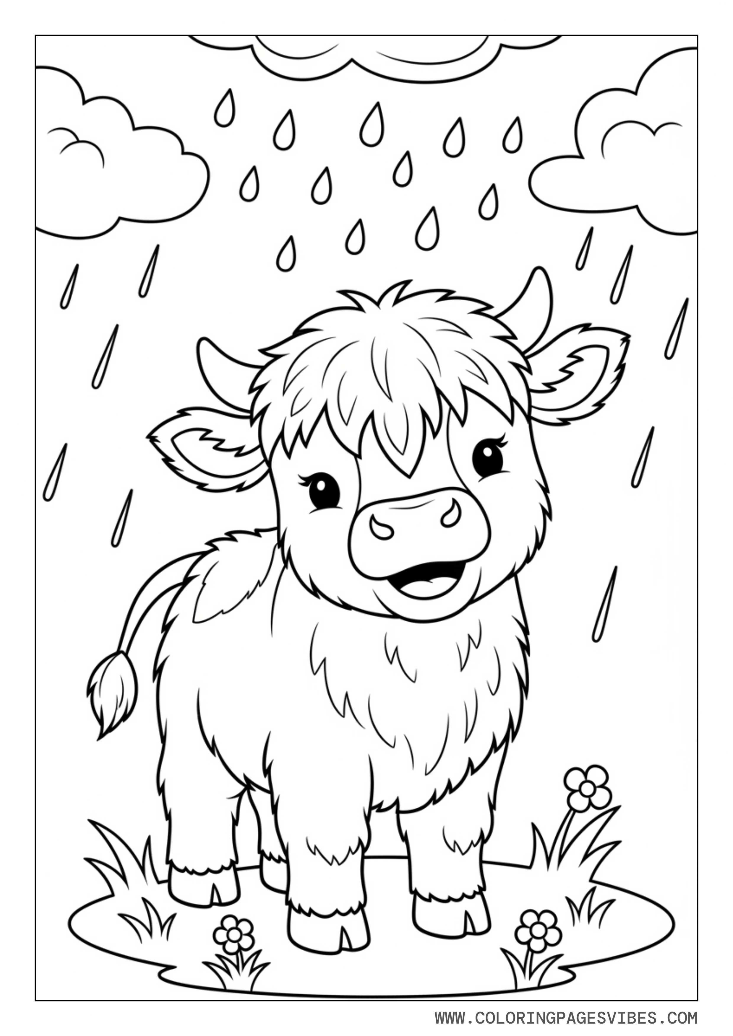 Baby Highland Cow with Rain Clouds