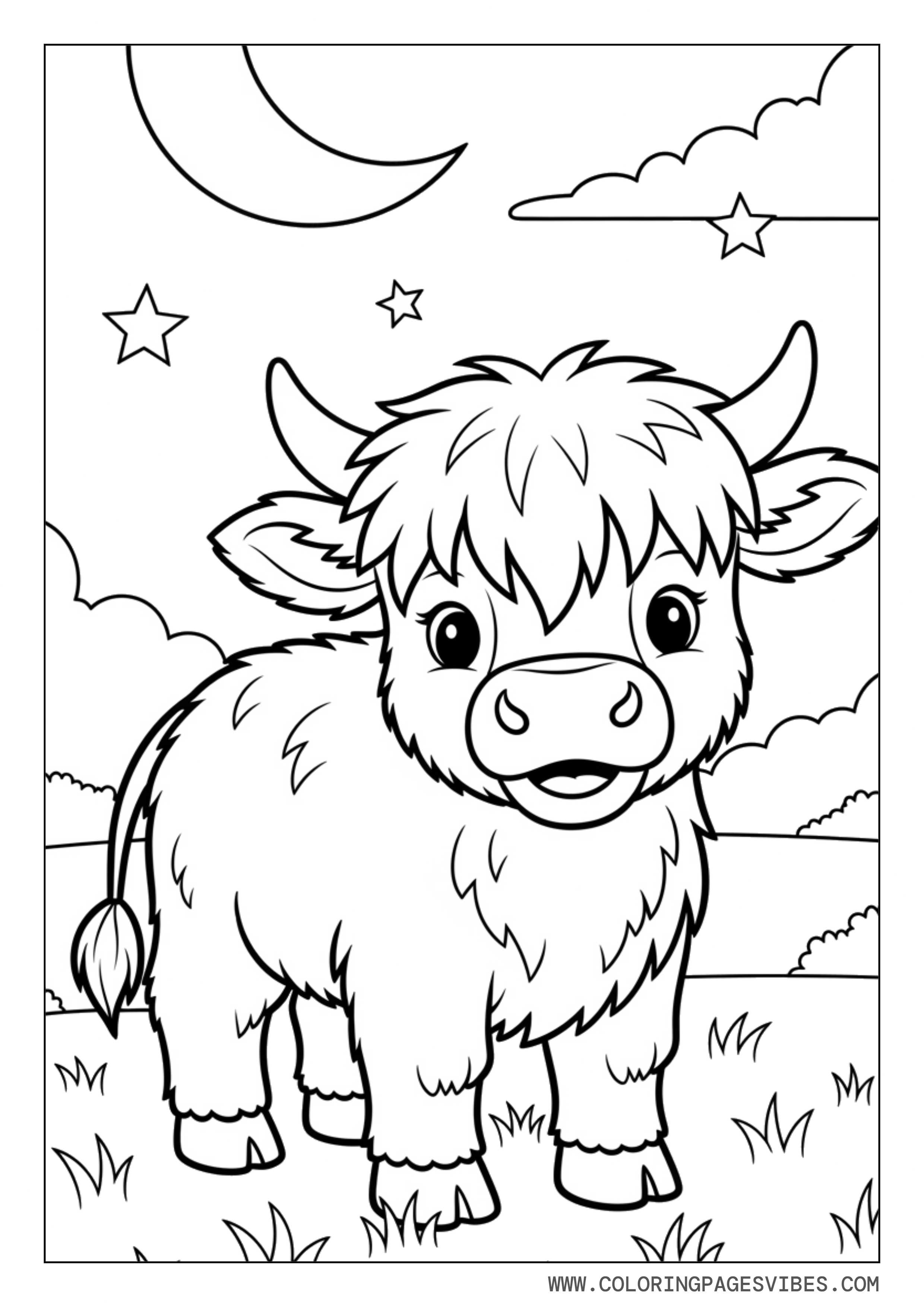 Baby Highland Cow with Starry Sky