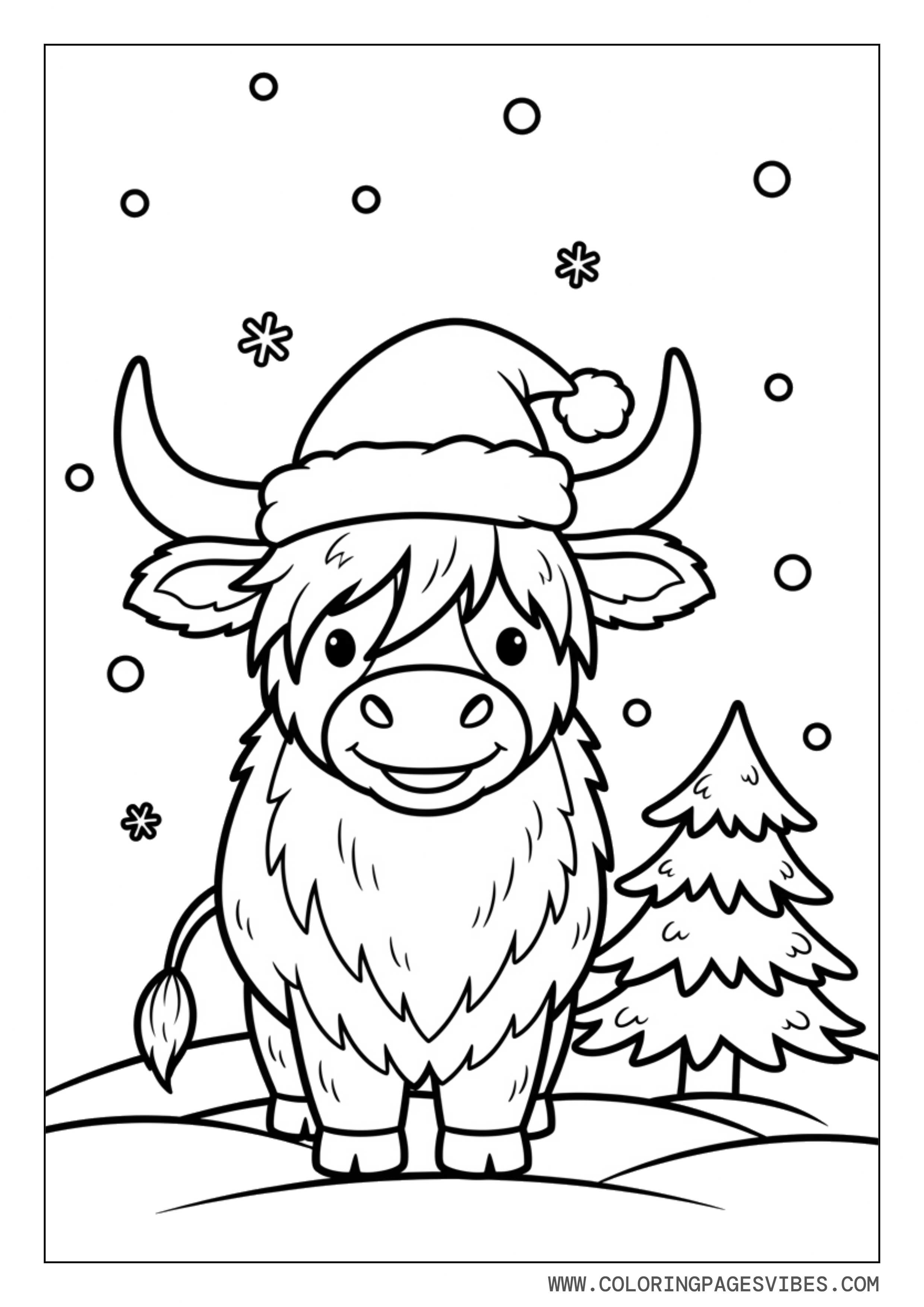Christmas Highland Cow with Santa Hat