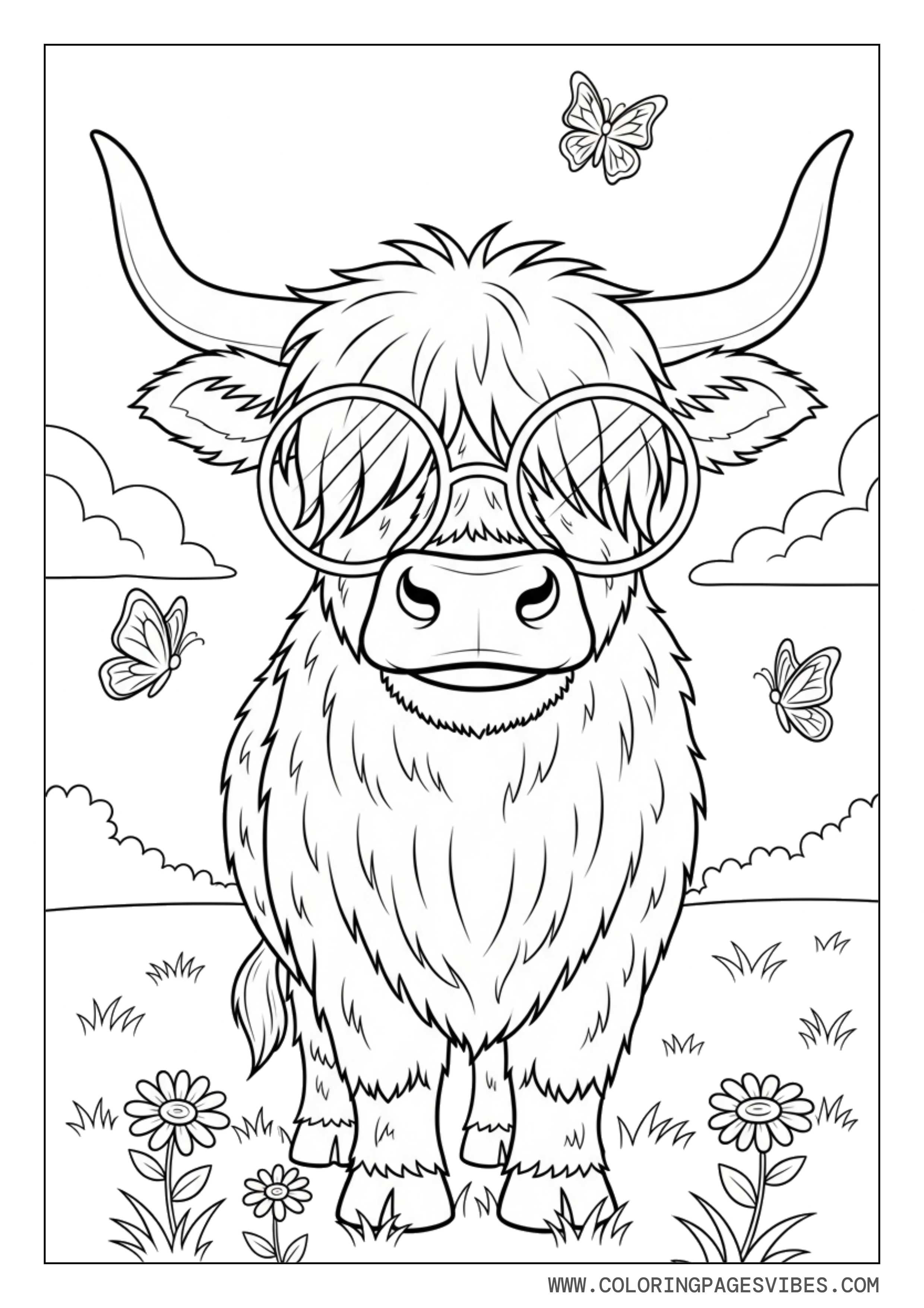 Funny Highland Cow with Glasses