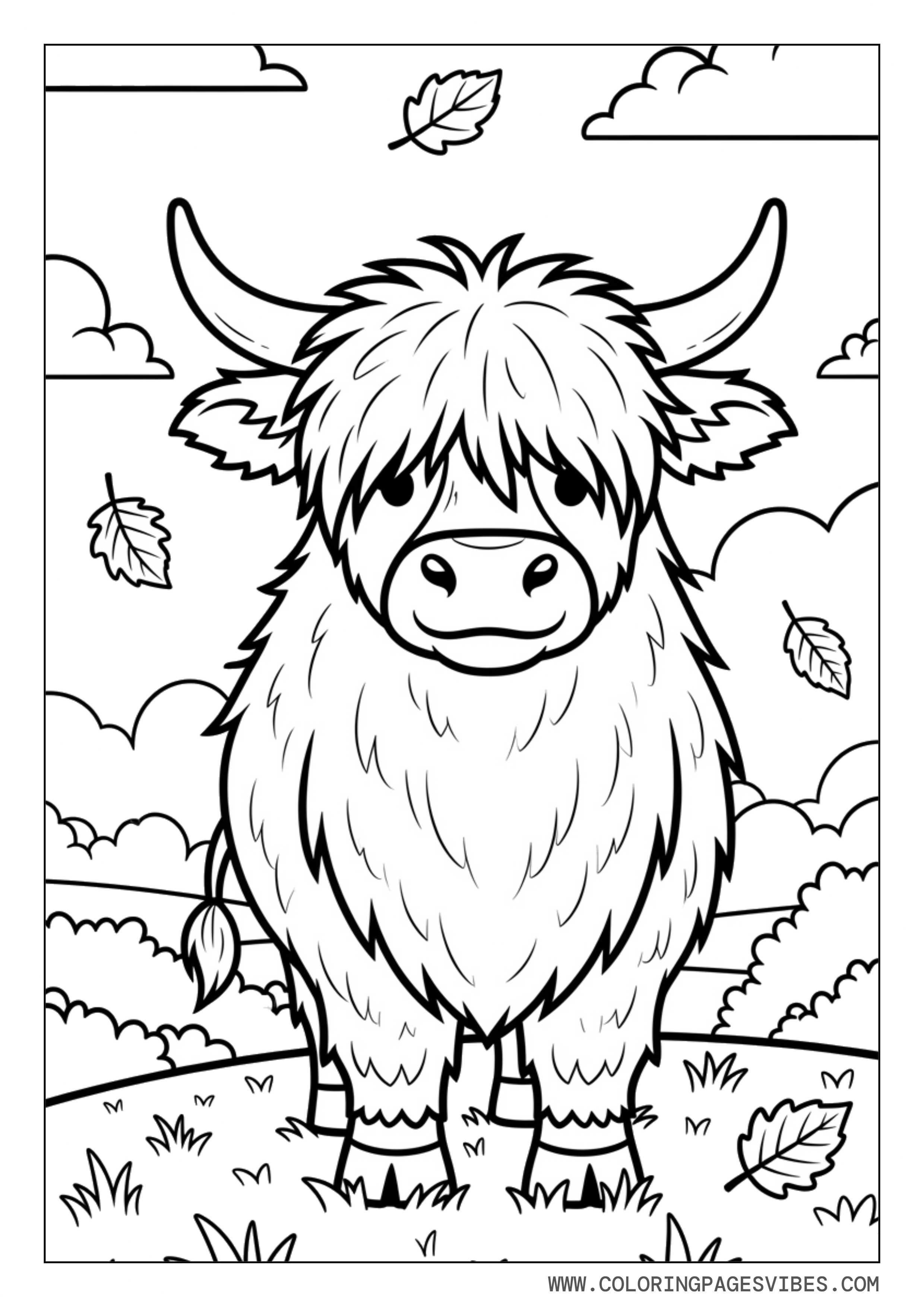 Highland Cow in Autumn Leaves