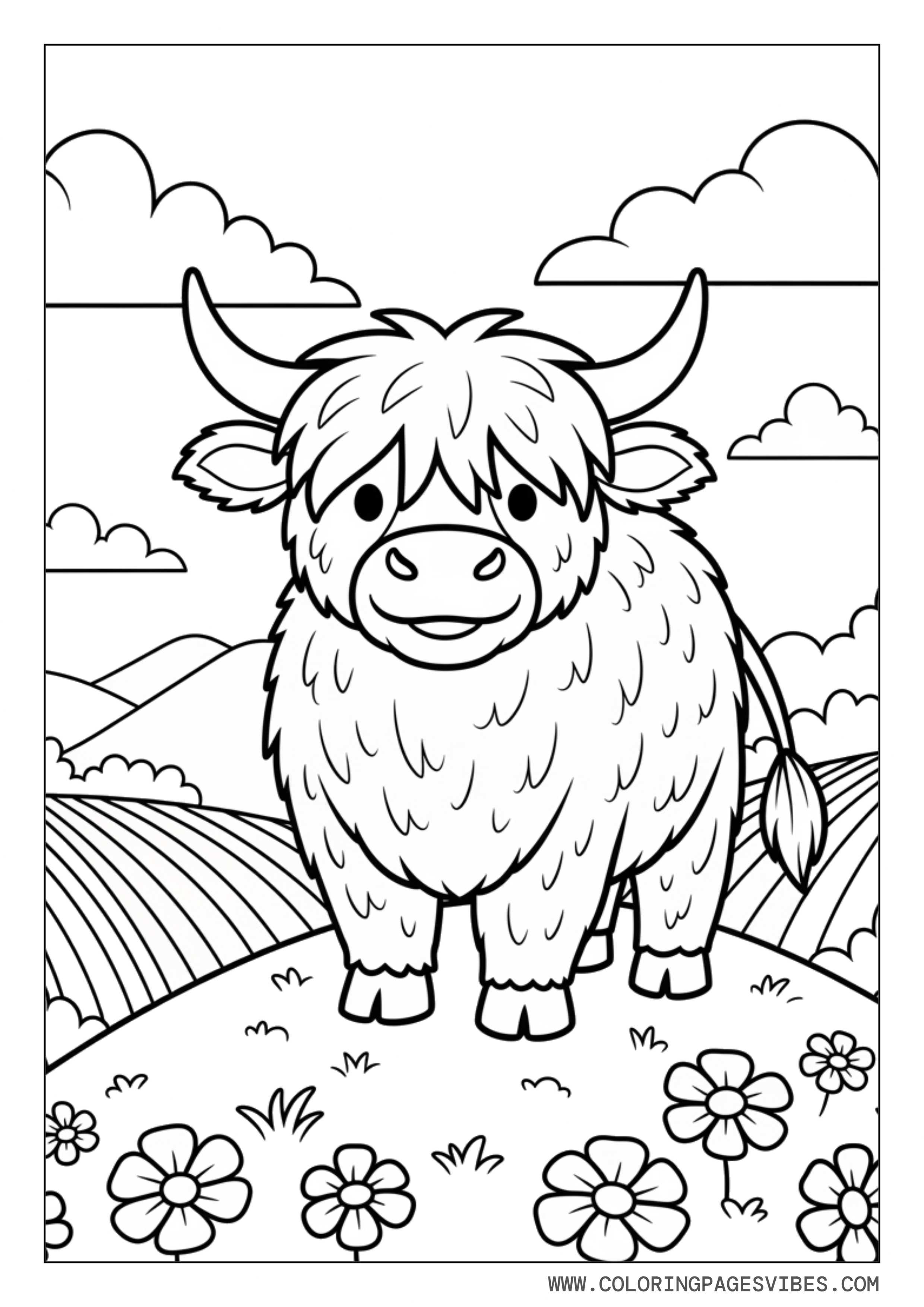 Highland Cow in Flower Meadow Hills