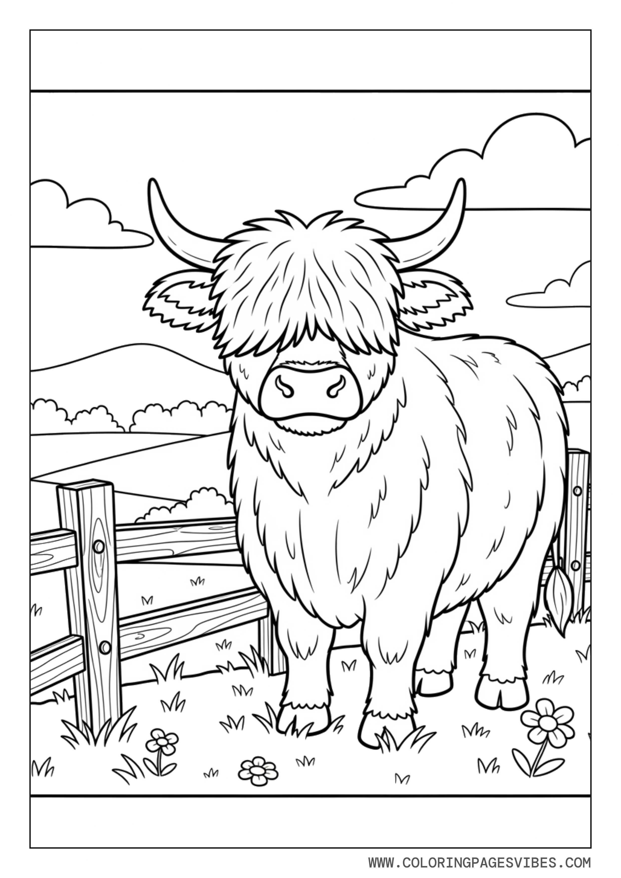 Highland Cow Near Farm Fence