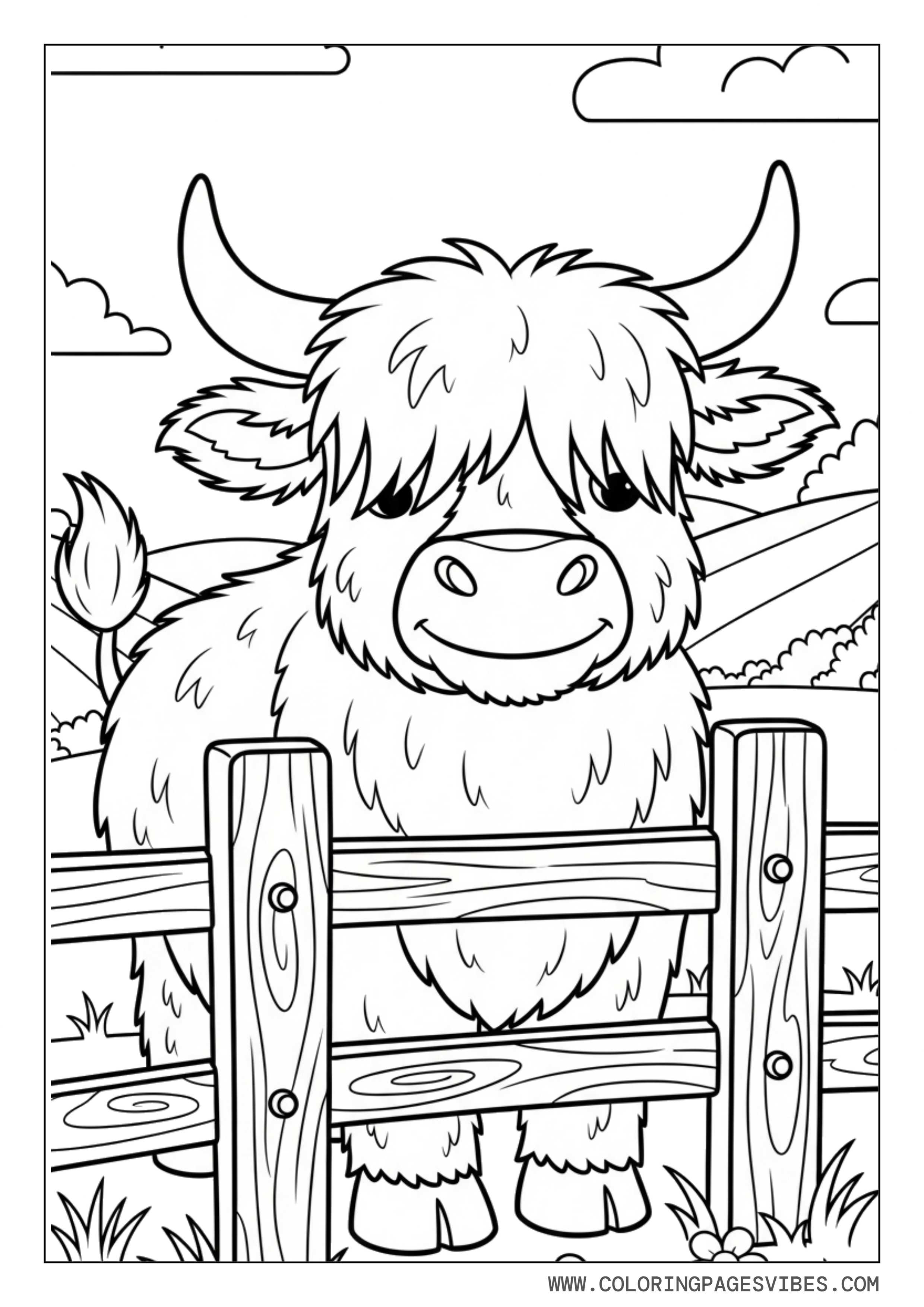 Highland Cow Near Wooden Fence