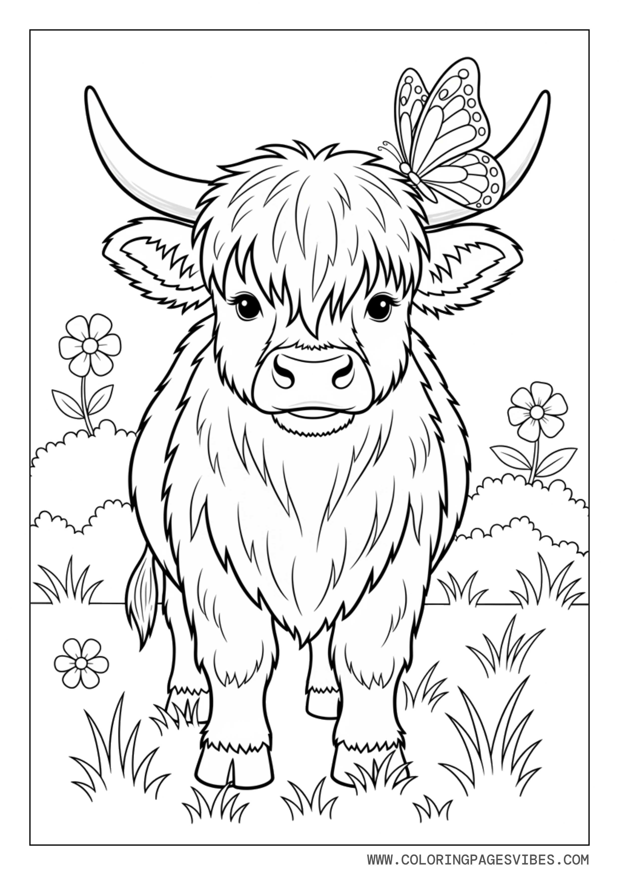 Highland Cow with Butterfly Friend