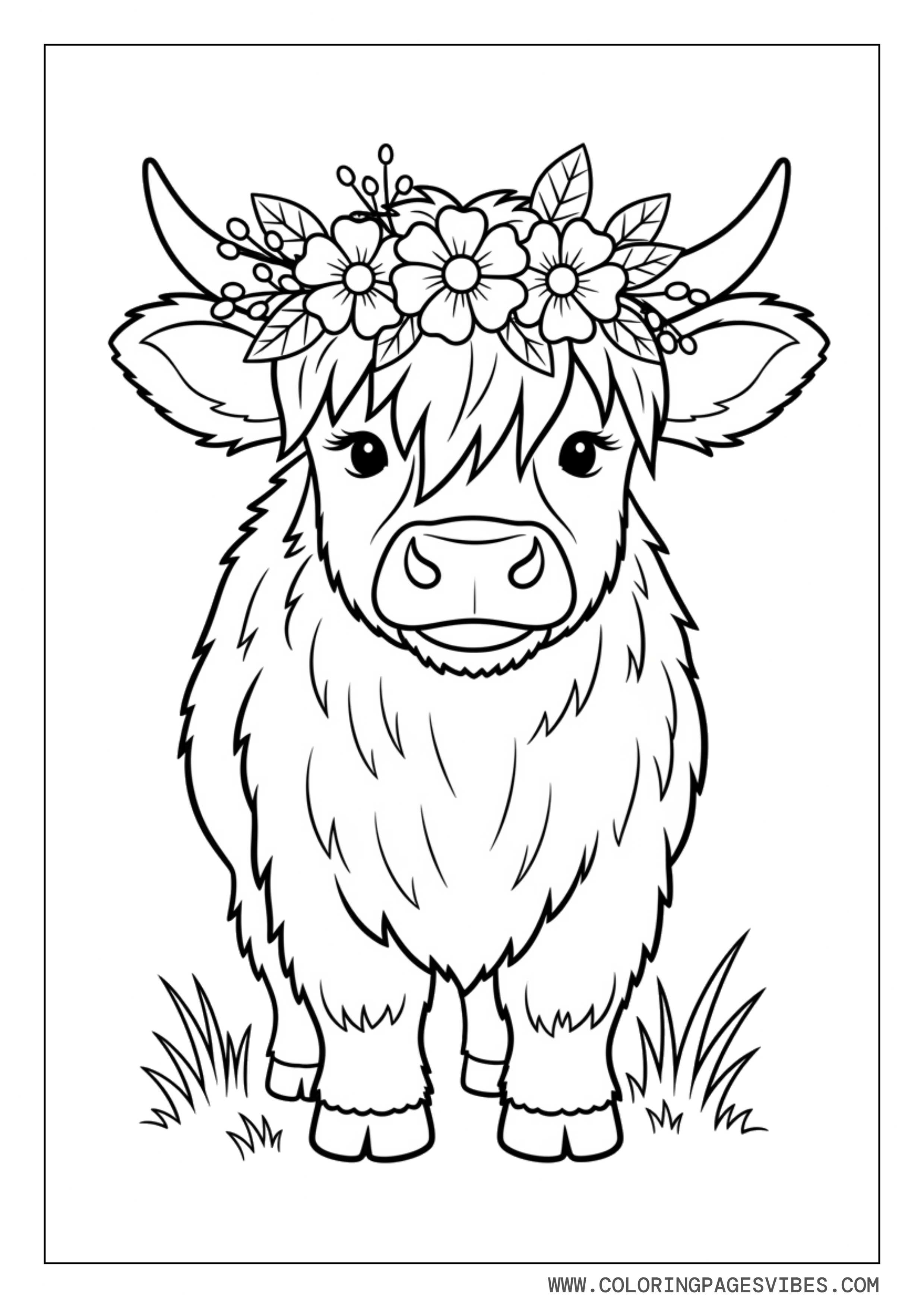 Highland Cow with Flower Crown