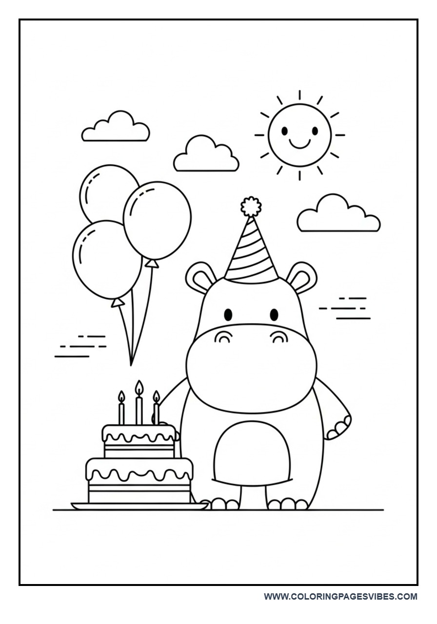 Birthday Hippo with Cake