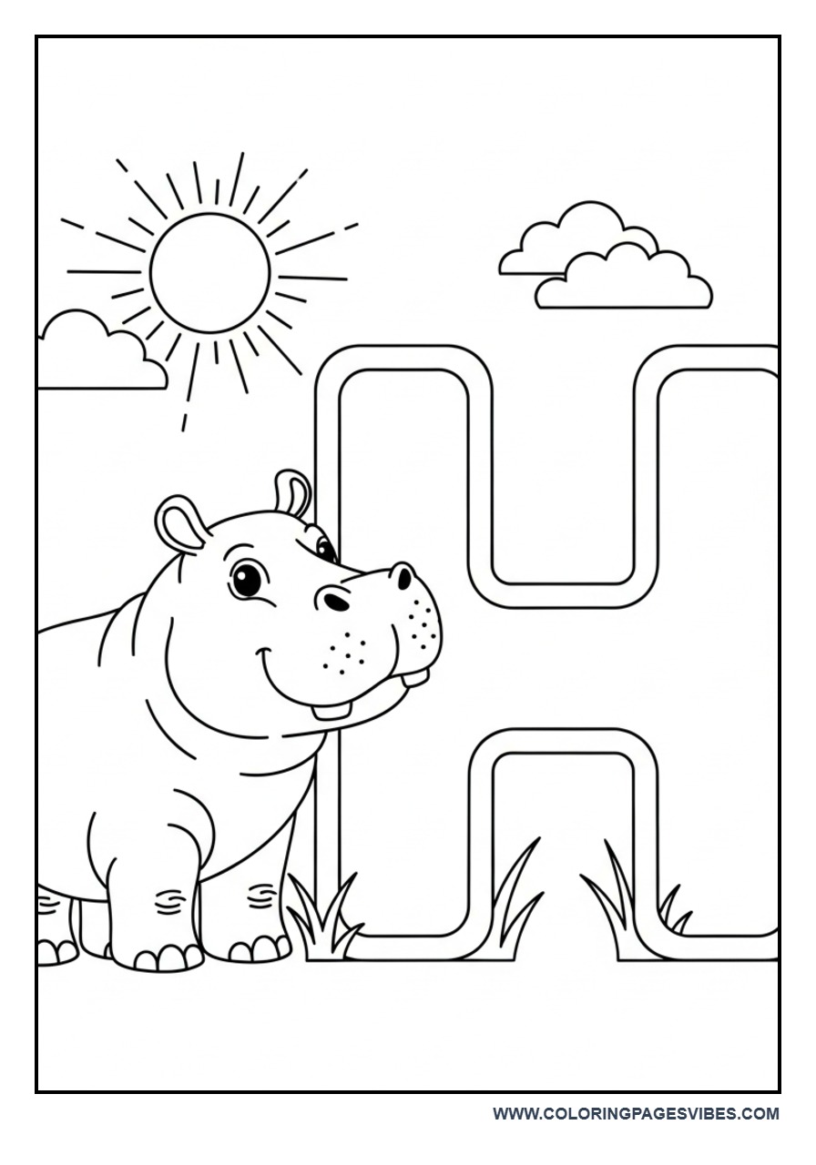 H for Hippo Alphabet Page