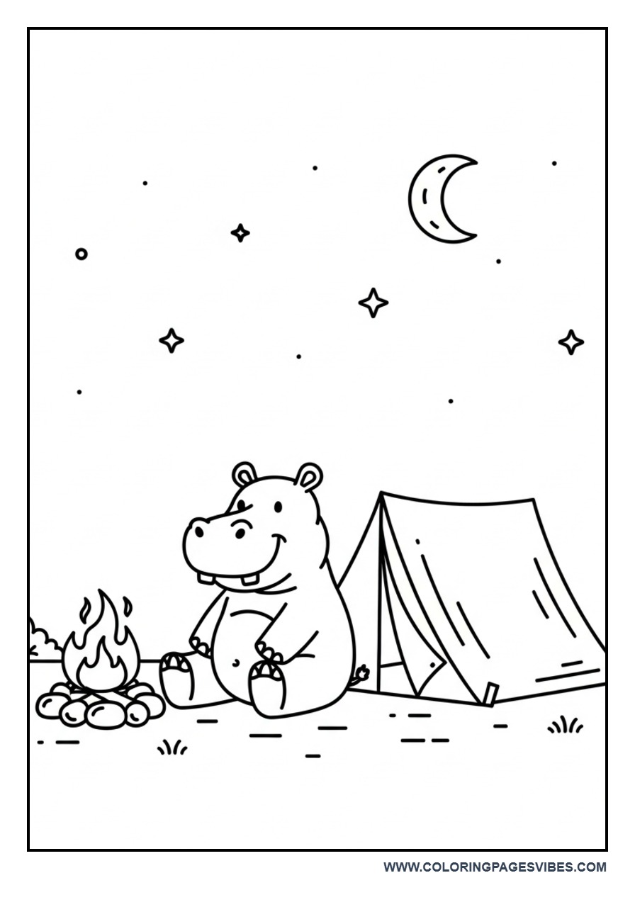 Hippo at Camping Scene
