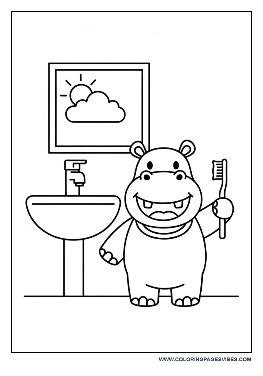Hippo Brushing Teeth