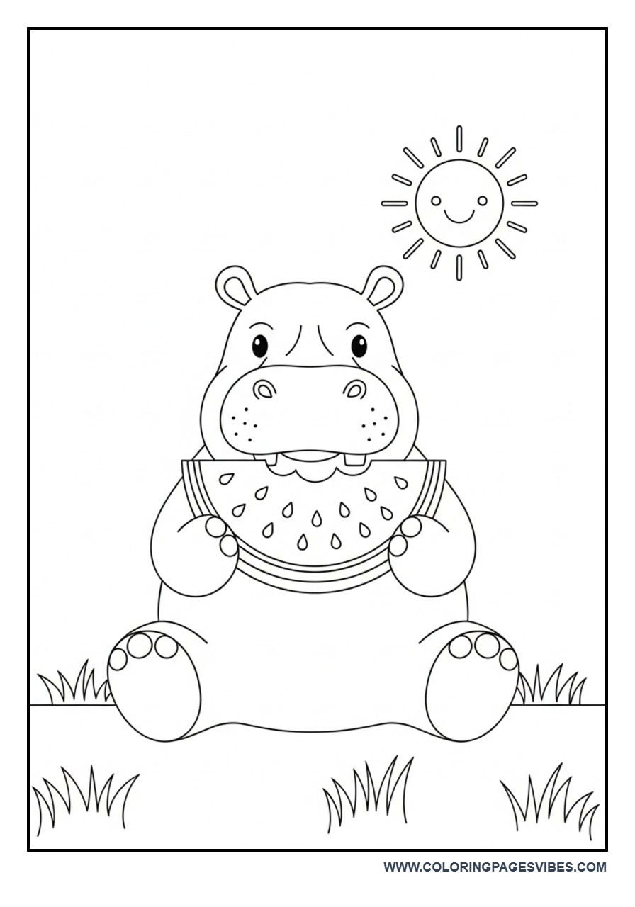 Hippo Eating Watermelon