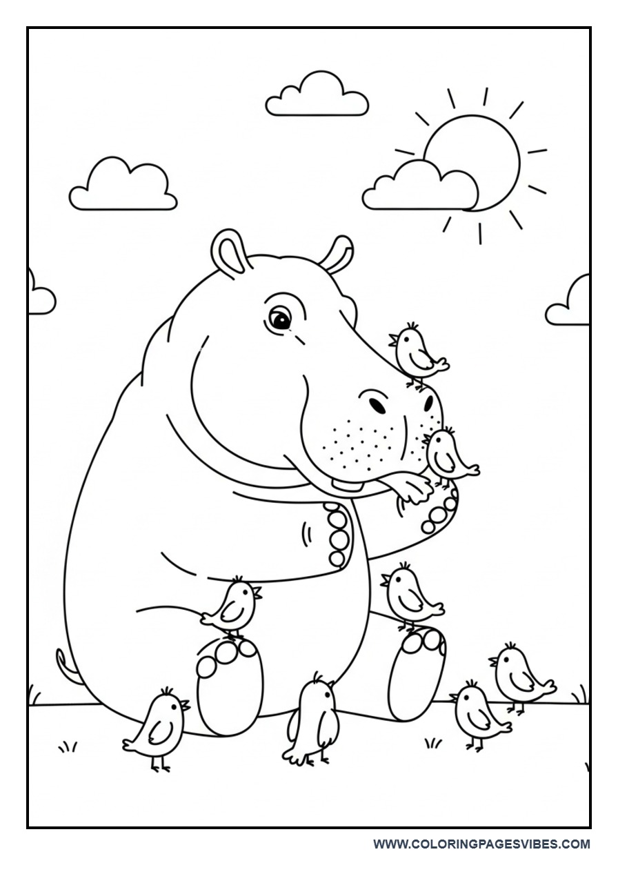Hippo Feeding Birds