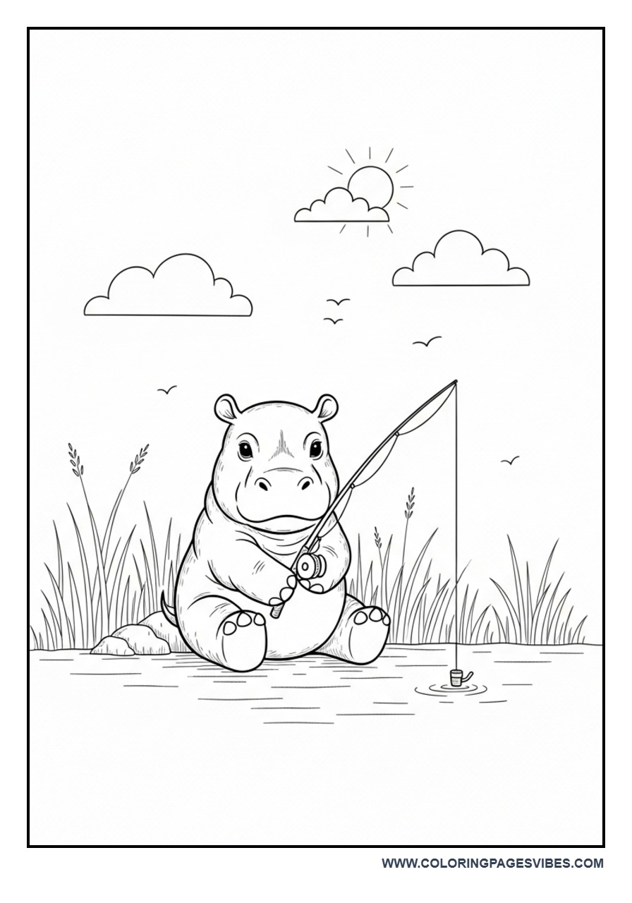 Hippo Fishing by Water