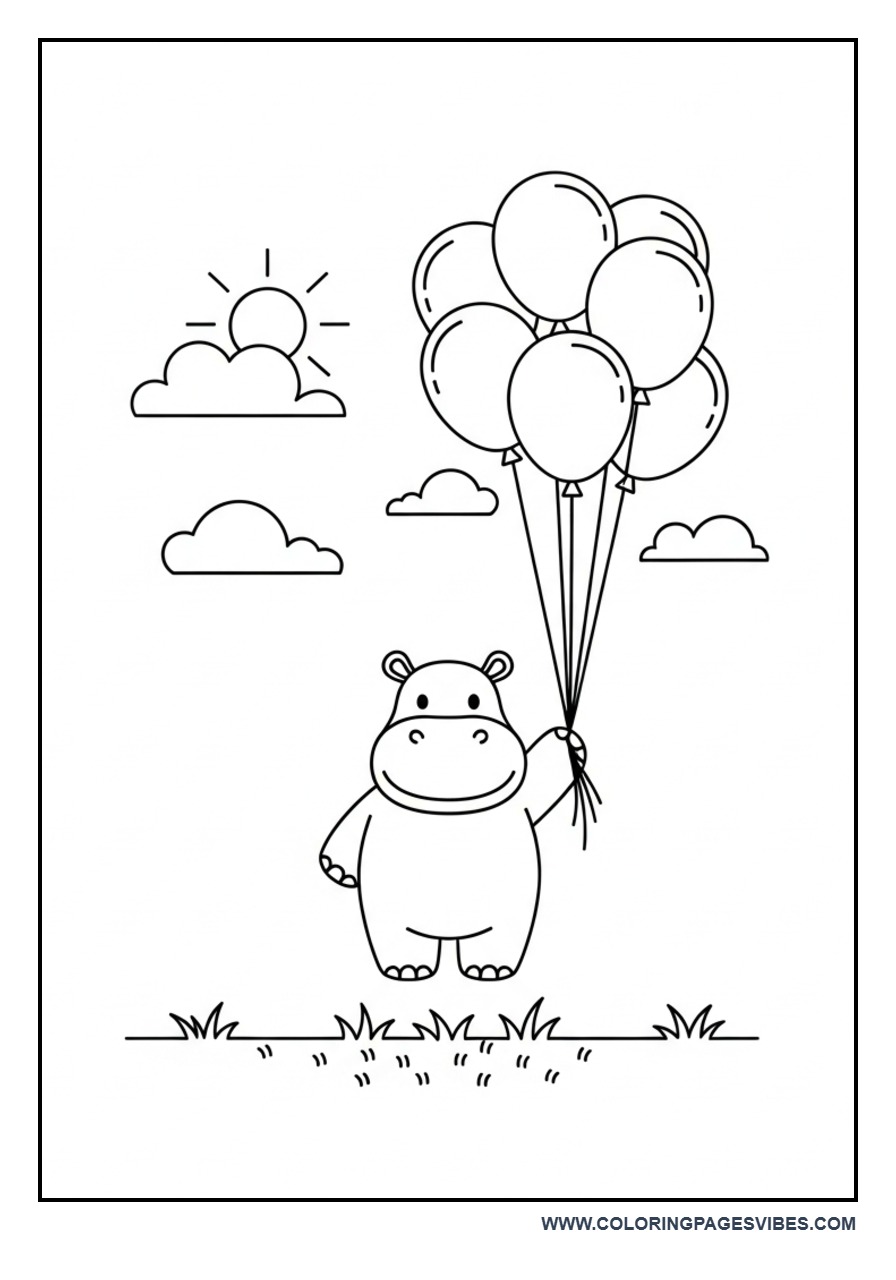 Hippo Flying with Balloons