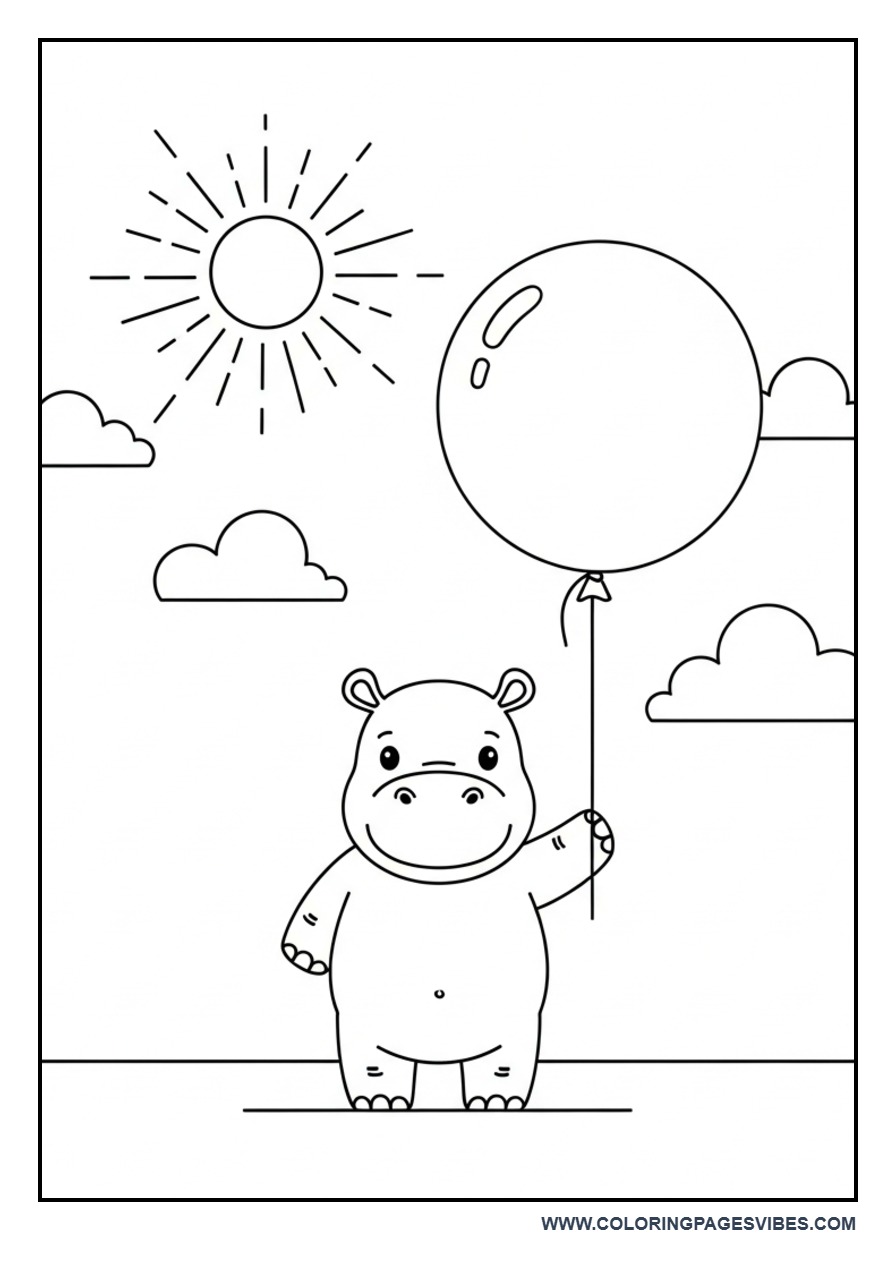 Hippo Holding Balloon