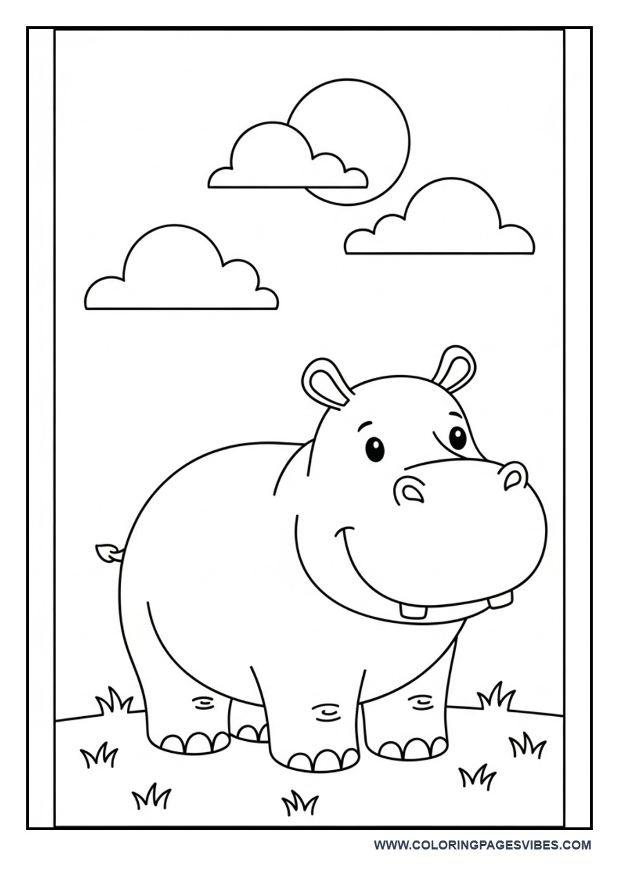 Hippo in Grass with Sun