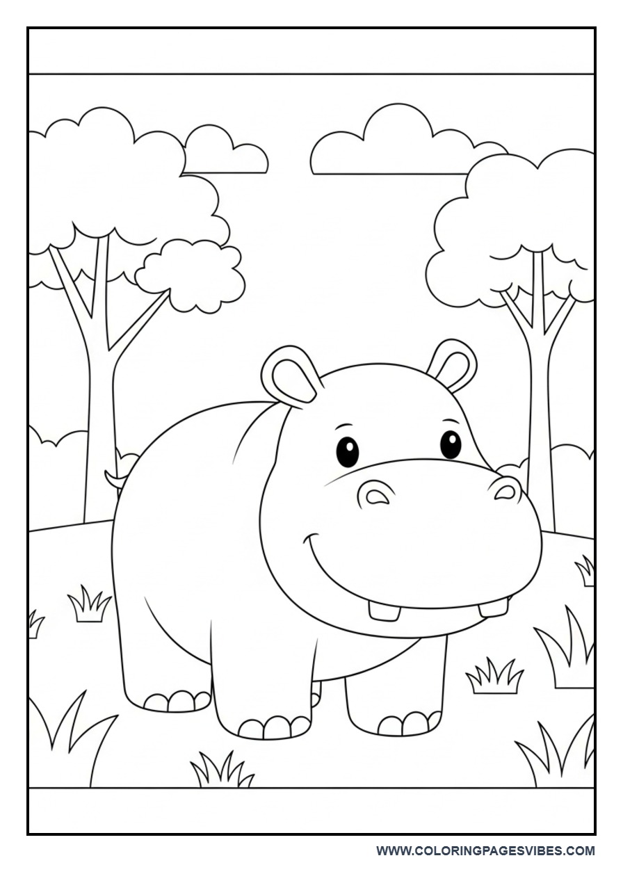 Hippo in Jungle Simple Scene