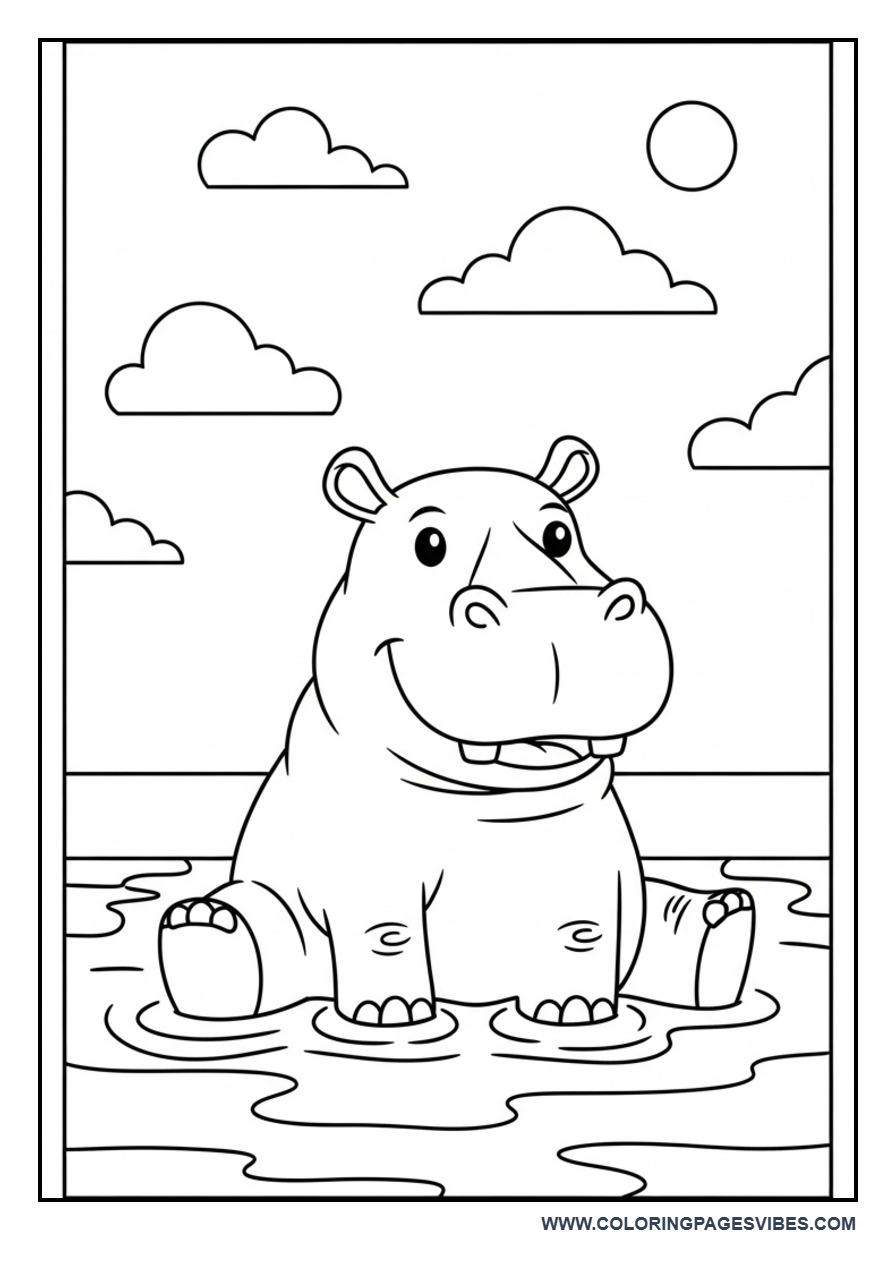 Hippo in River Scene