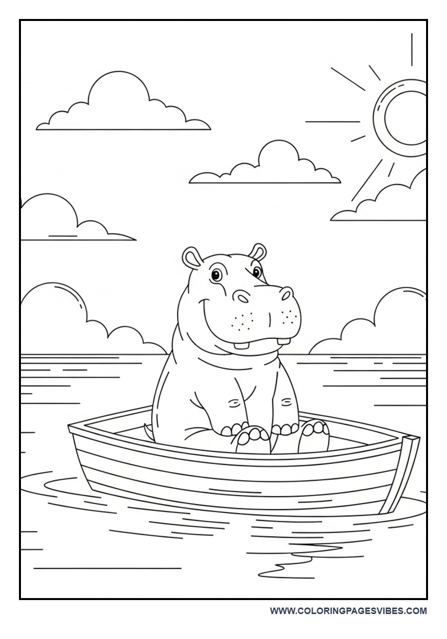 Hippo in Simple Boat