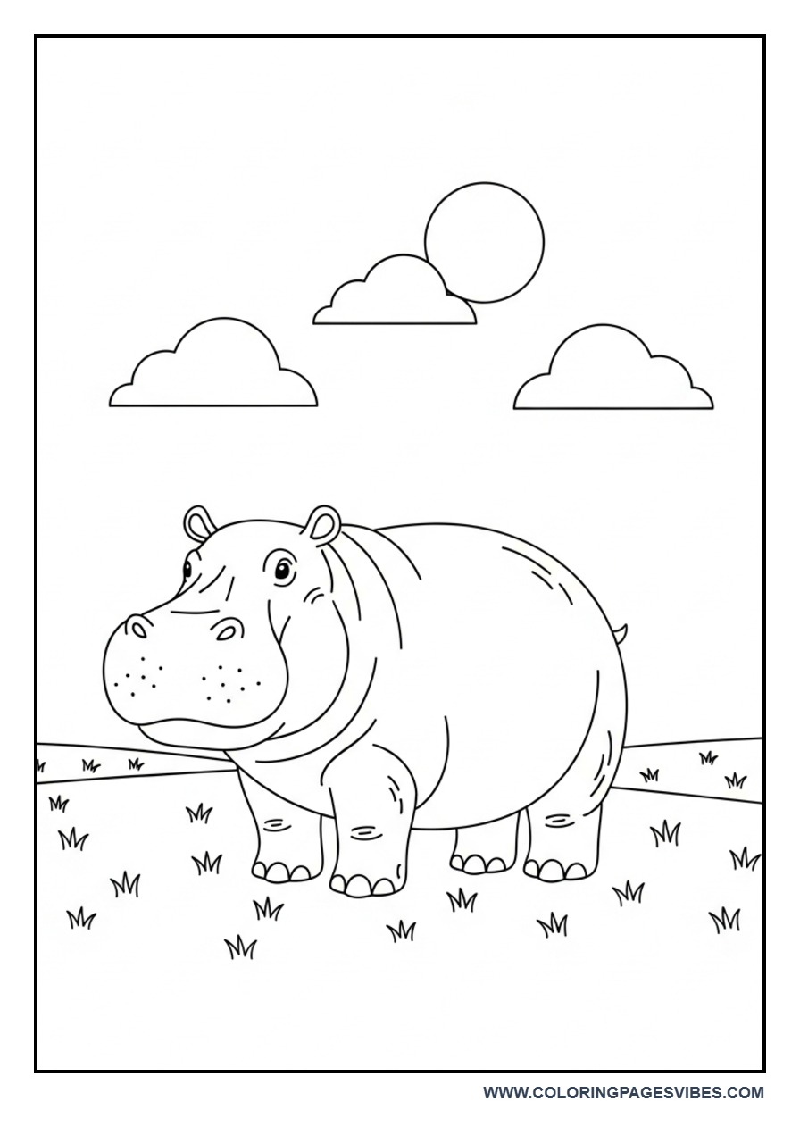 Hippo in Sunny Field