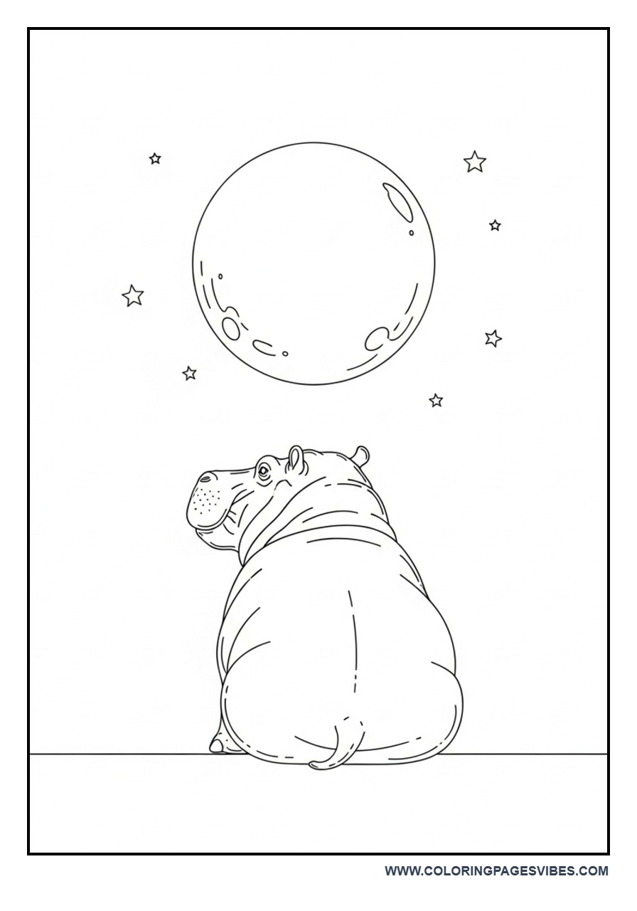 Hippo Looking at Big Moon