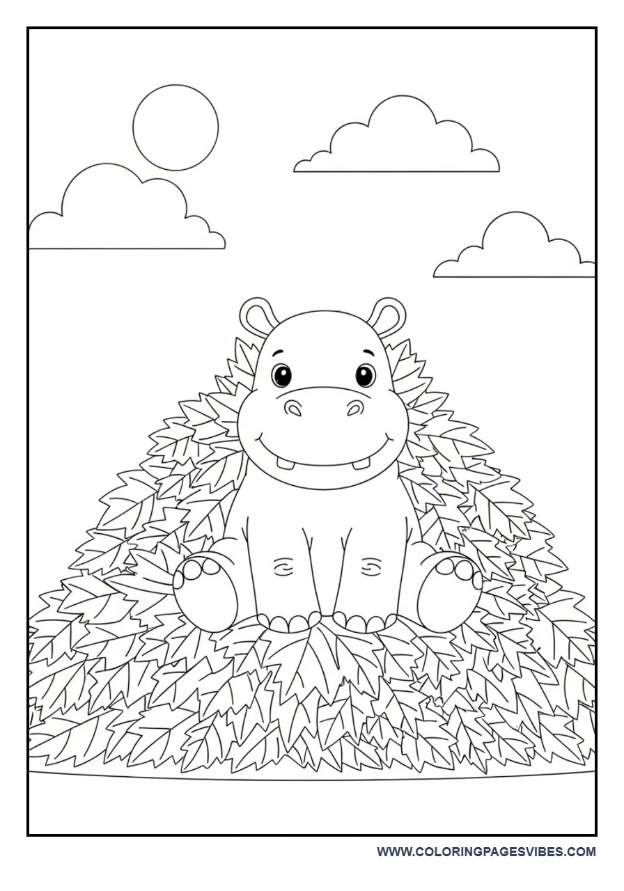 Hippo Playing in Leaves
