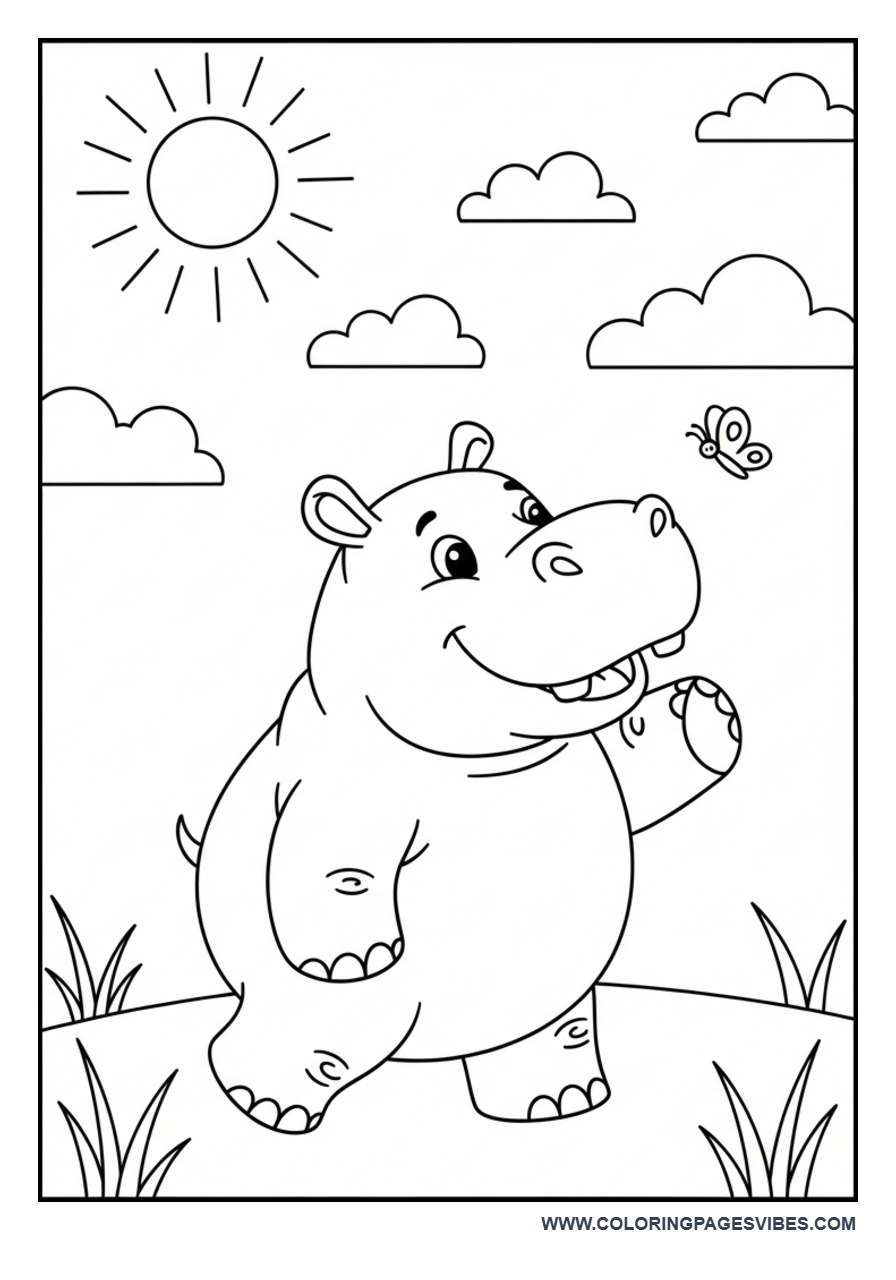 Hippo Playing with Butterfly