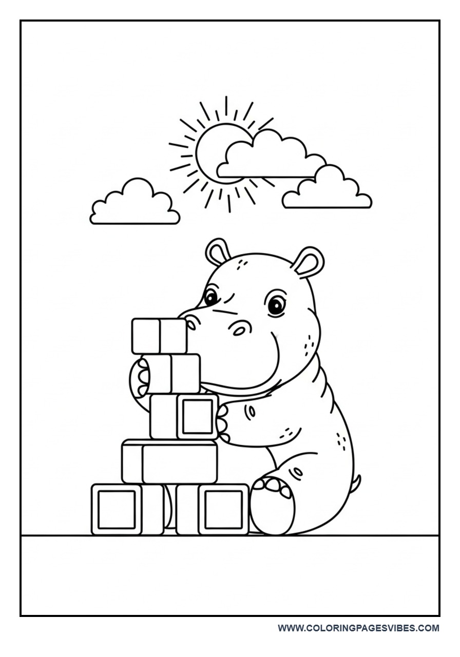 Hippo Playing with Toy Blocks