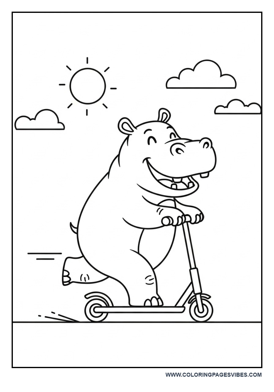 Hippo Riding a Scooter
