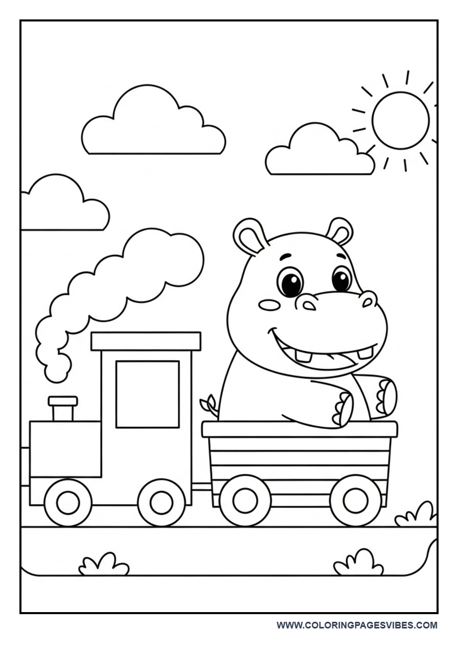Hippo Riding a Toy Train
