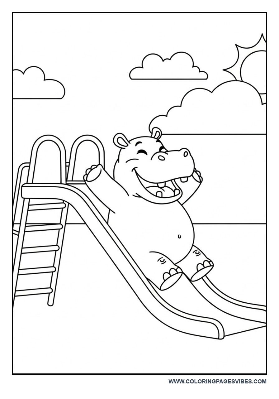 Hippo Sliding on Playground Slide