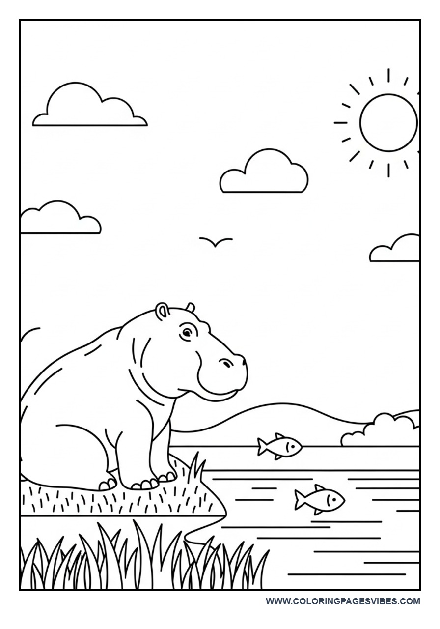 Hippo Watching Fish in Water