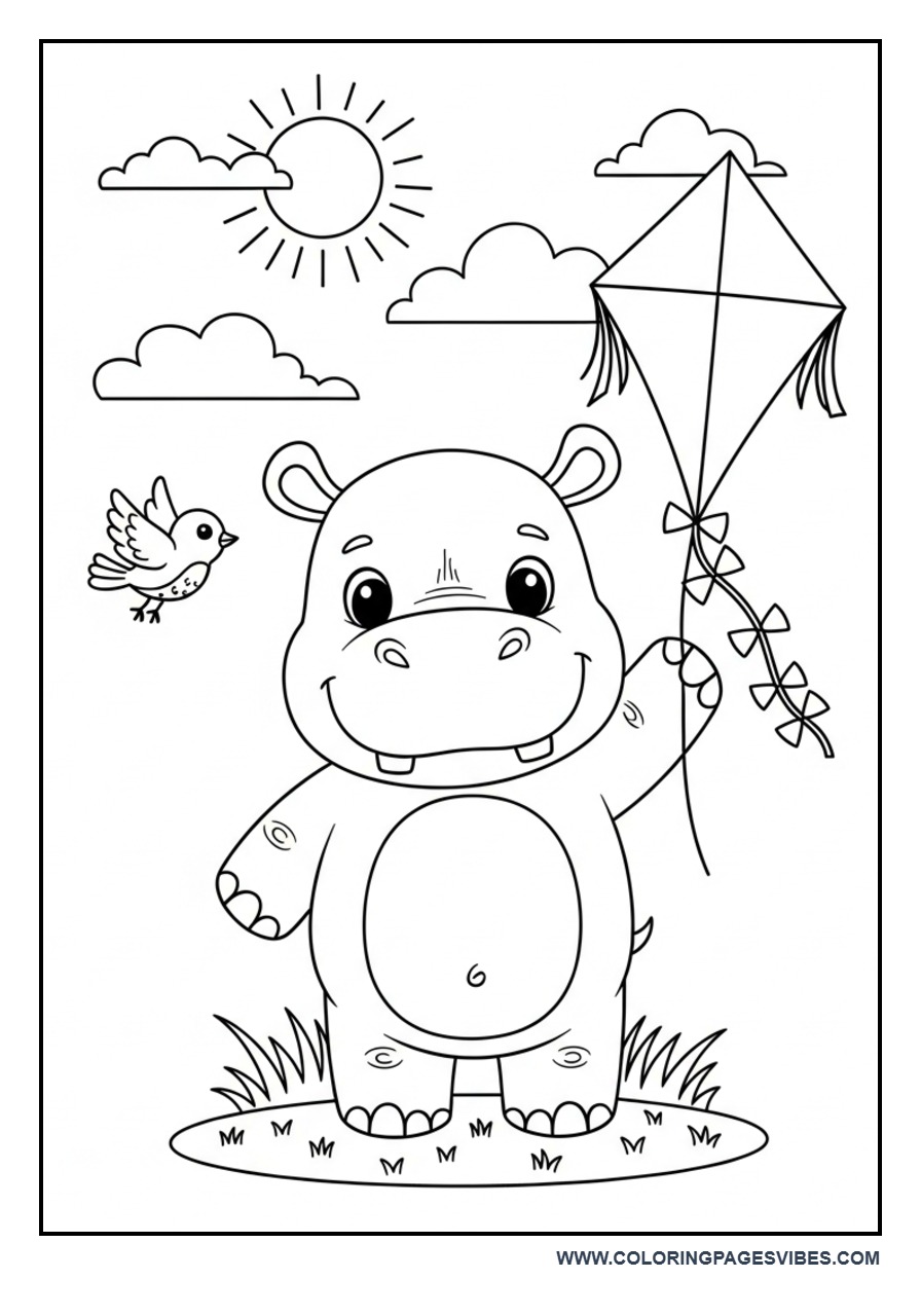 Hippo with a Kite and Bird