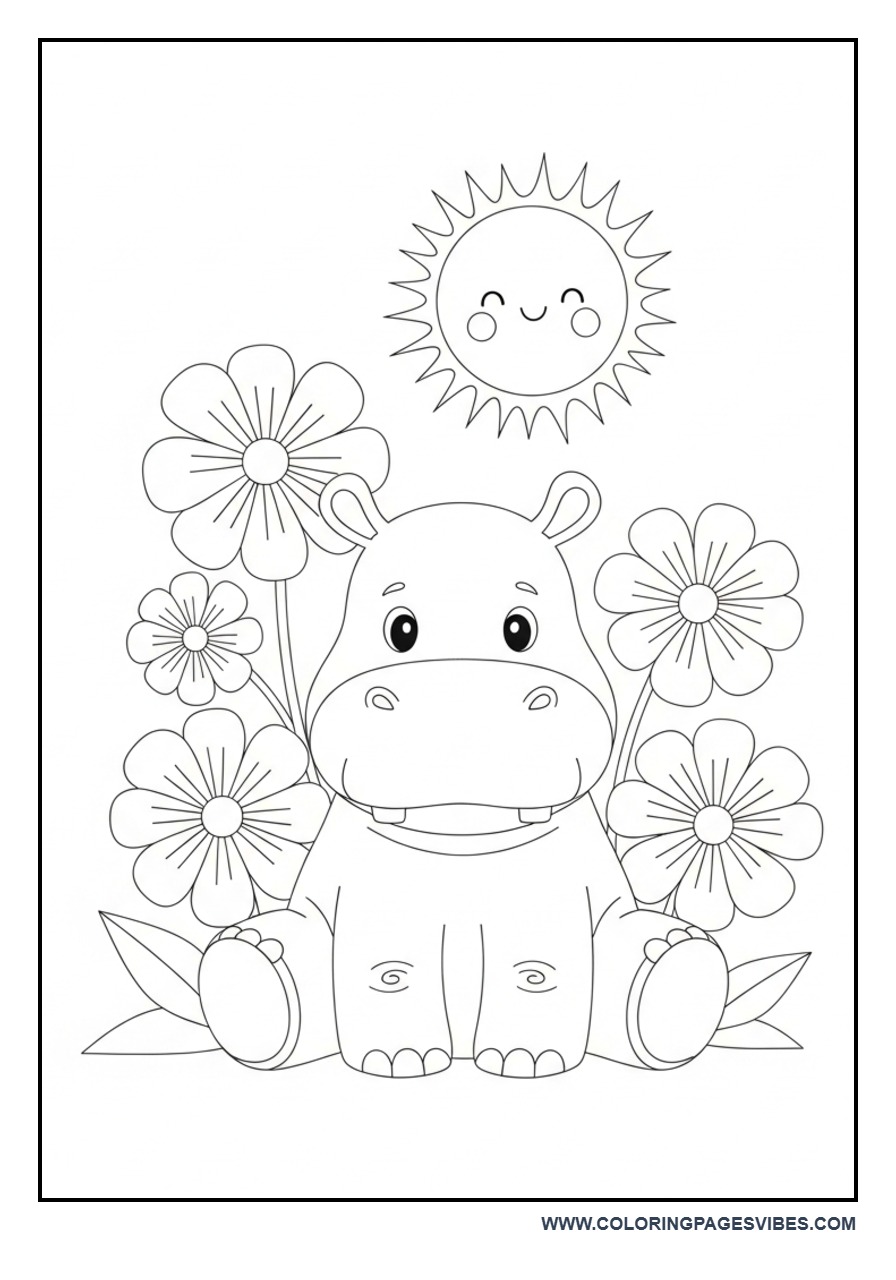 Hippo with Flowers
