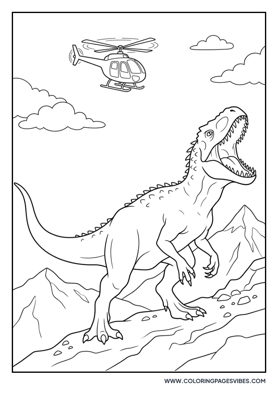 Indominus Rex Roaring at Helicopter