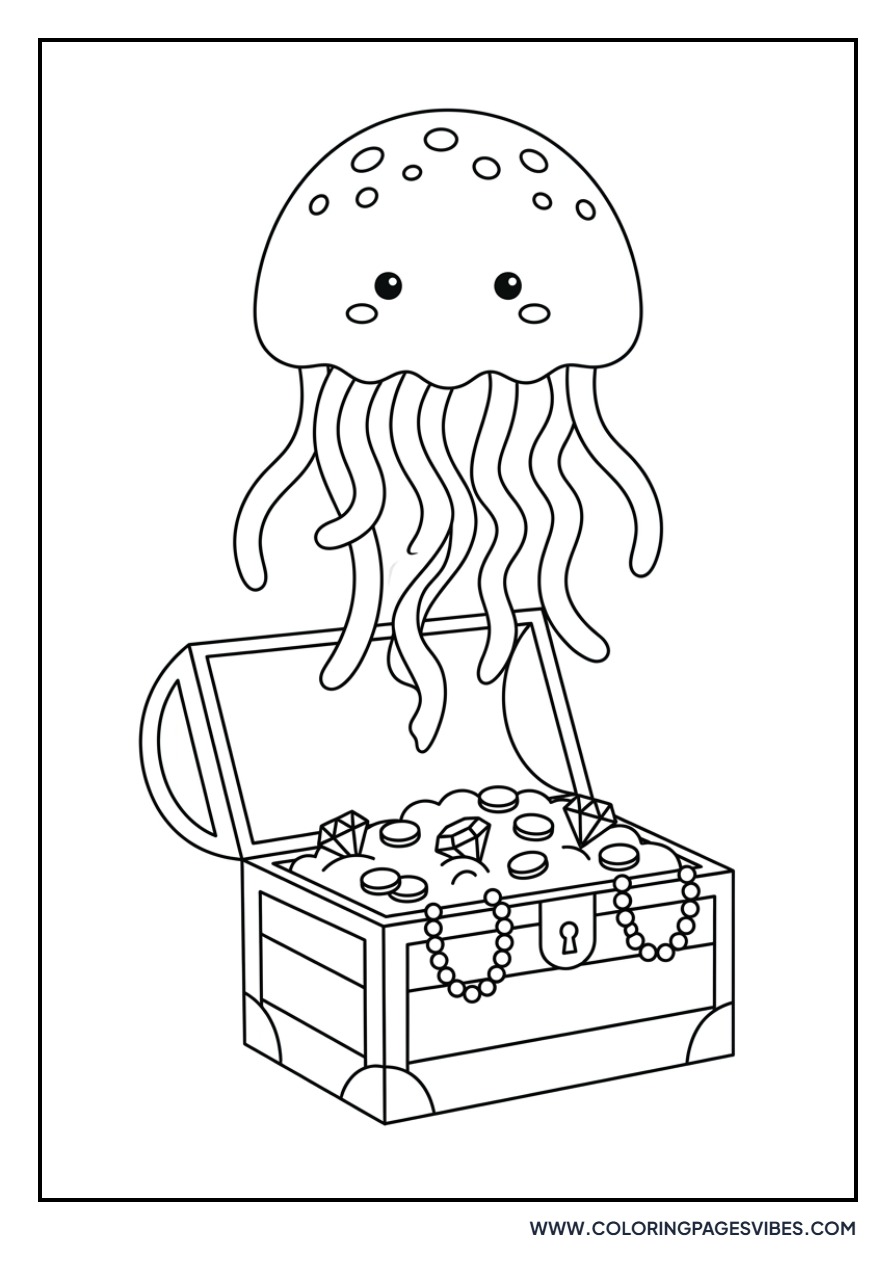 Jellyfish Guarding a Treasure Chest