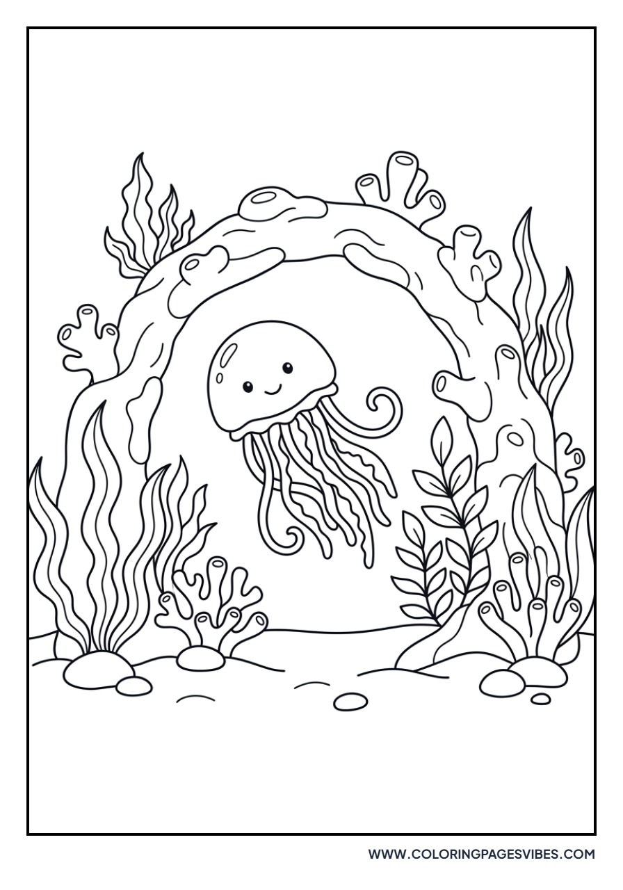 Jellyfish under a Coral Arch